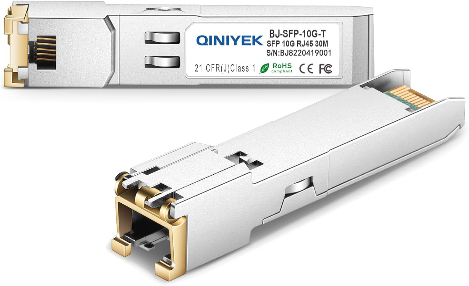 QINIYEK SFP+ to RJ-45 Module, 10Gbase-T SFP+ Copper Gbic Transceiver Compatible for Cisco,Meraki,Ubiquiti,D/Tp Link,Supermicro,Netgear,Broadcom, Plug and Play,Hot Pluggable,30M, Pack of 2