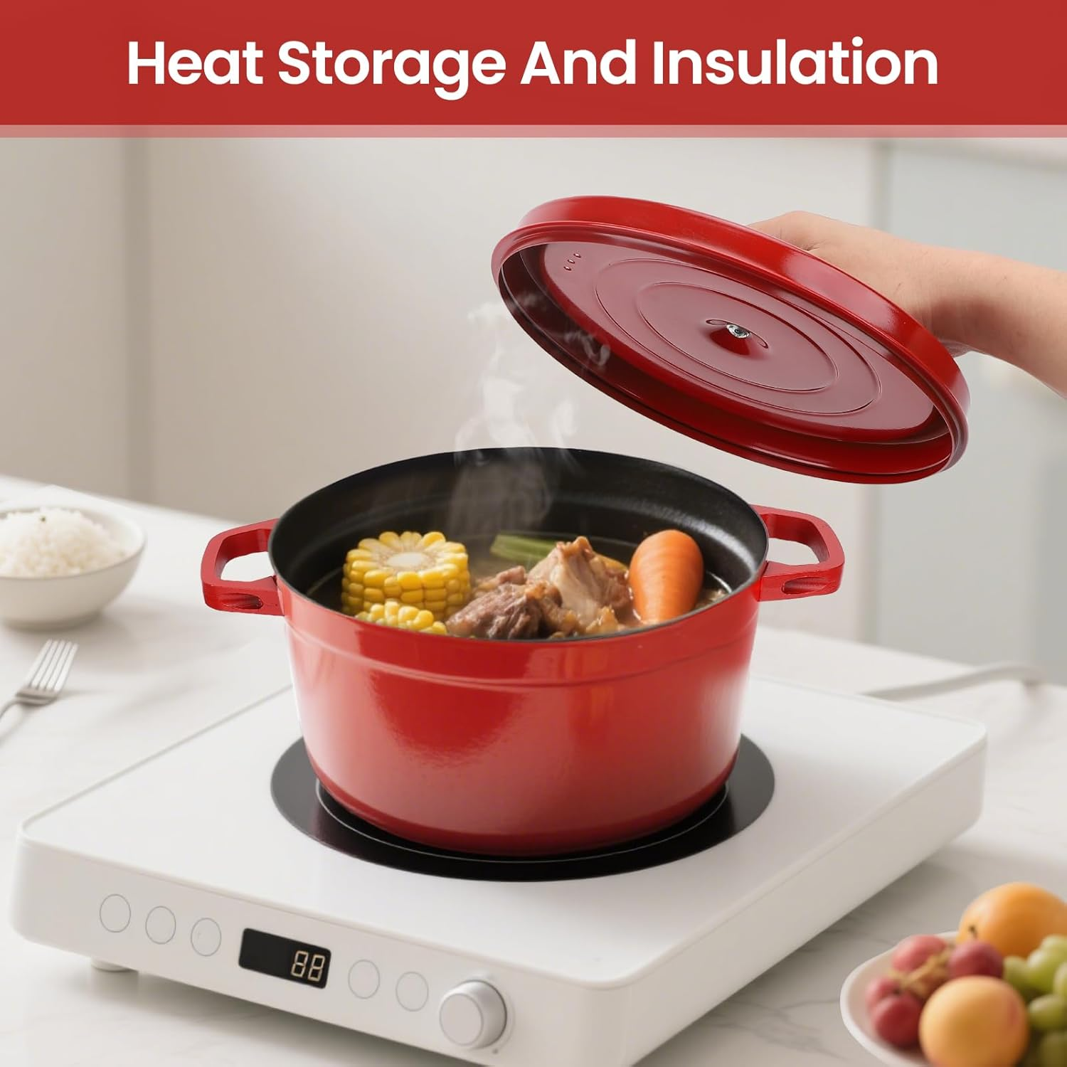 3.8L Enameled Iron Alloy Oven Pot with Dual Handles and Lid Even Heating Cooking Pot for Stewing Braising Boiling image number 5