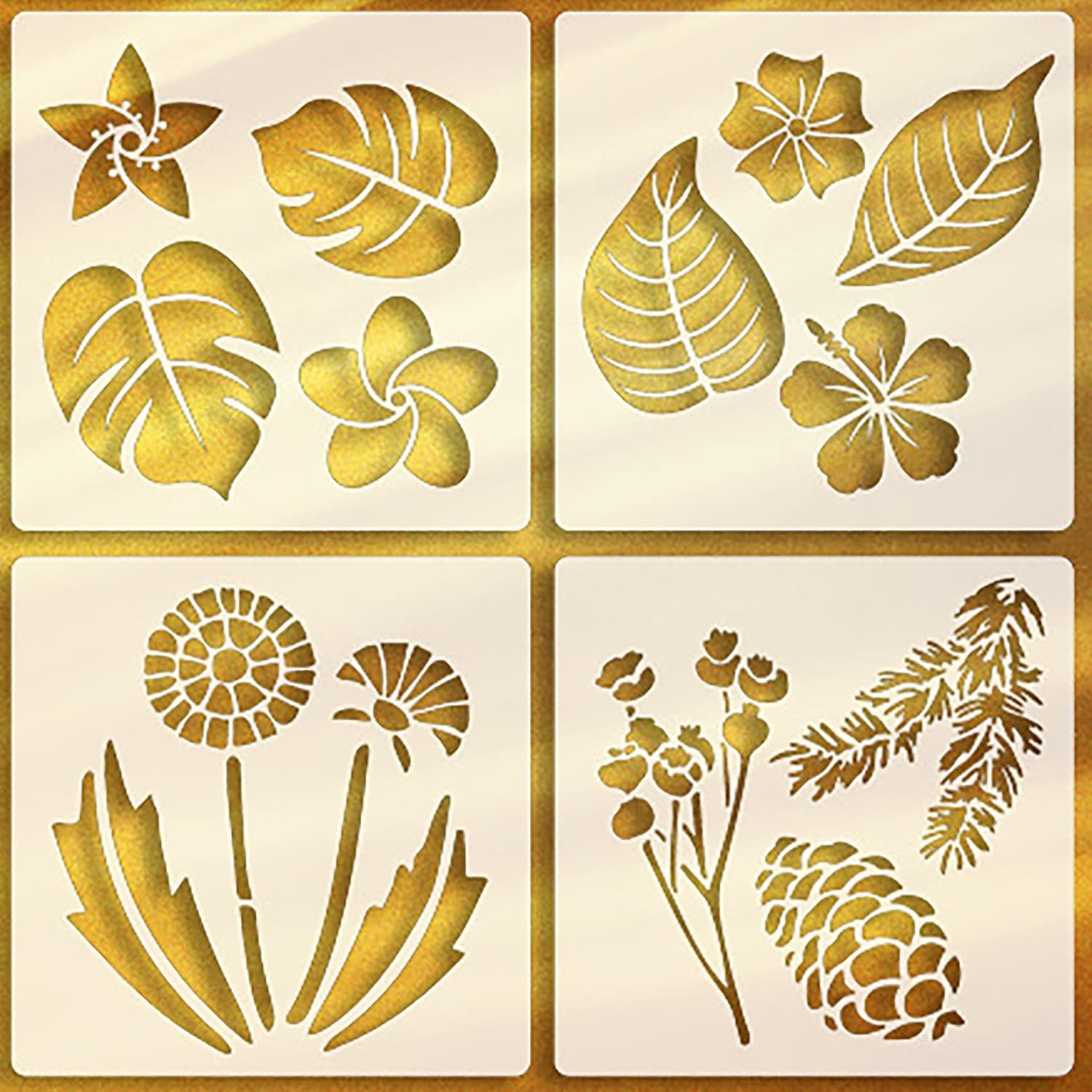 Tunghey 9Pieces Flower Stencils for Painting on Wood Large Painting Stencil Template Rose Leaf Reusable Stencils DIY for Painting Wall Decor Spring (20 X 20 Cm) image number 4