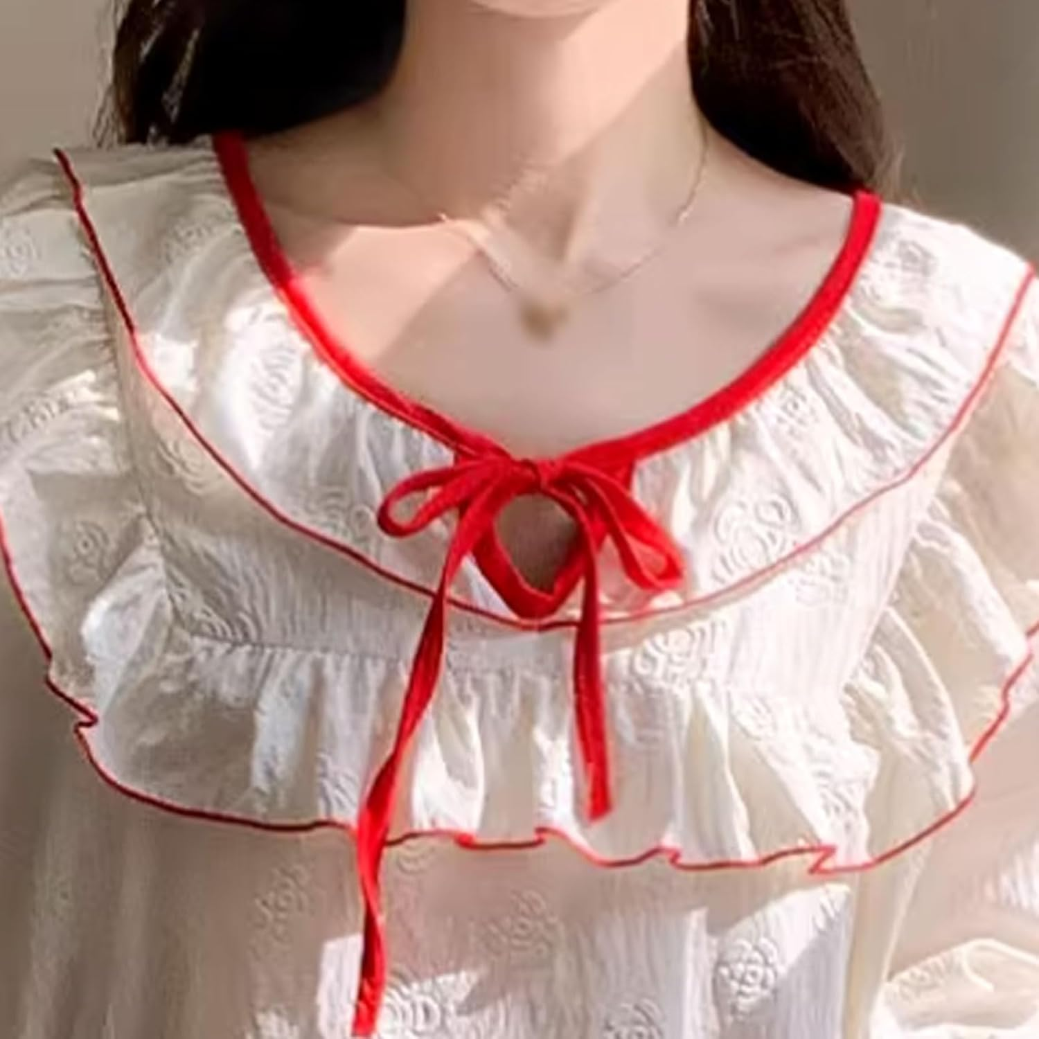 Polyester Fiber Nightgown round Neck with Chest Pad Nightdress Long Sleeve Can Be Worn Outside image number 6