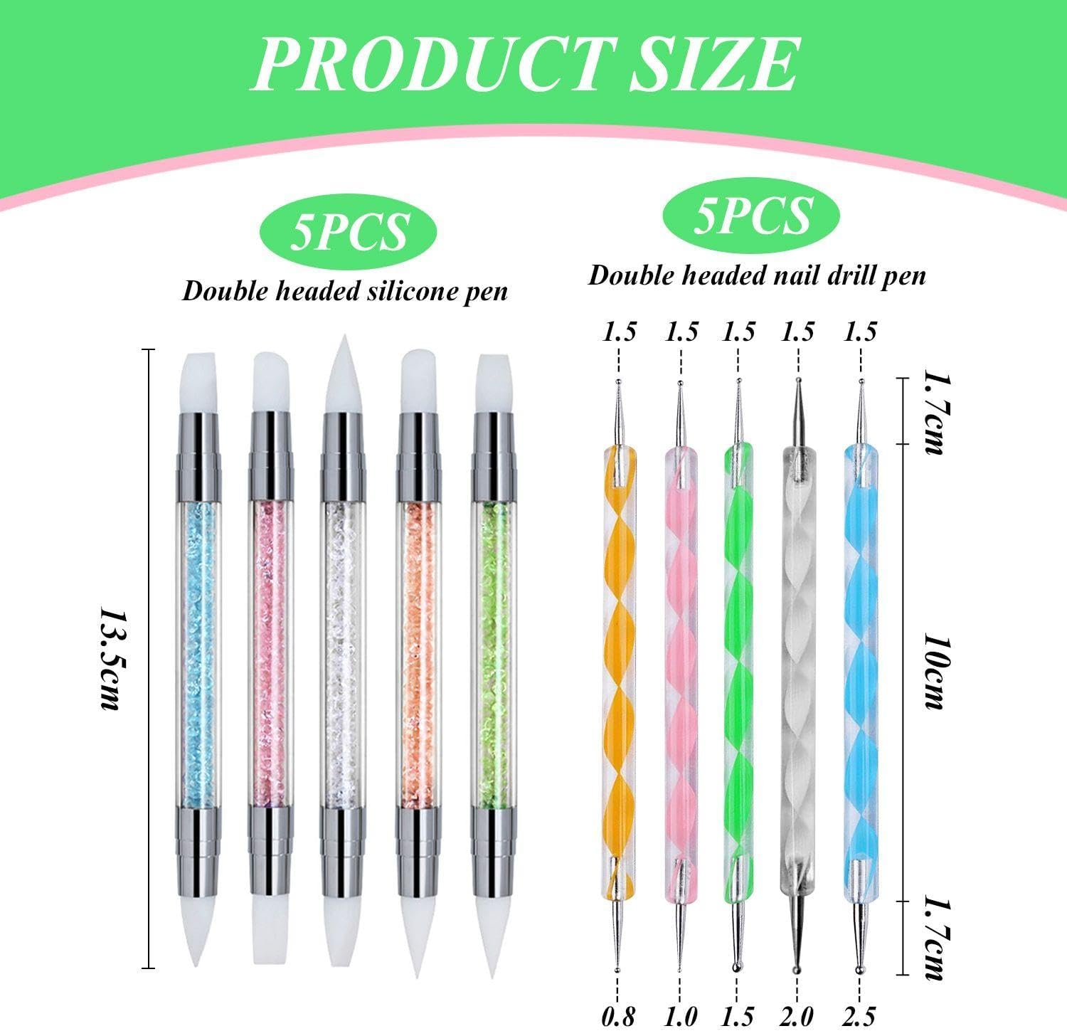 Pack of 10 Nail Art Tools, DIY Nail Art Accessories, Multifunctional Nail Art Tools, Double Sided Silicone Nail Art Pen image number 1