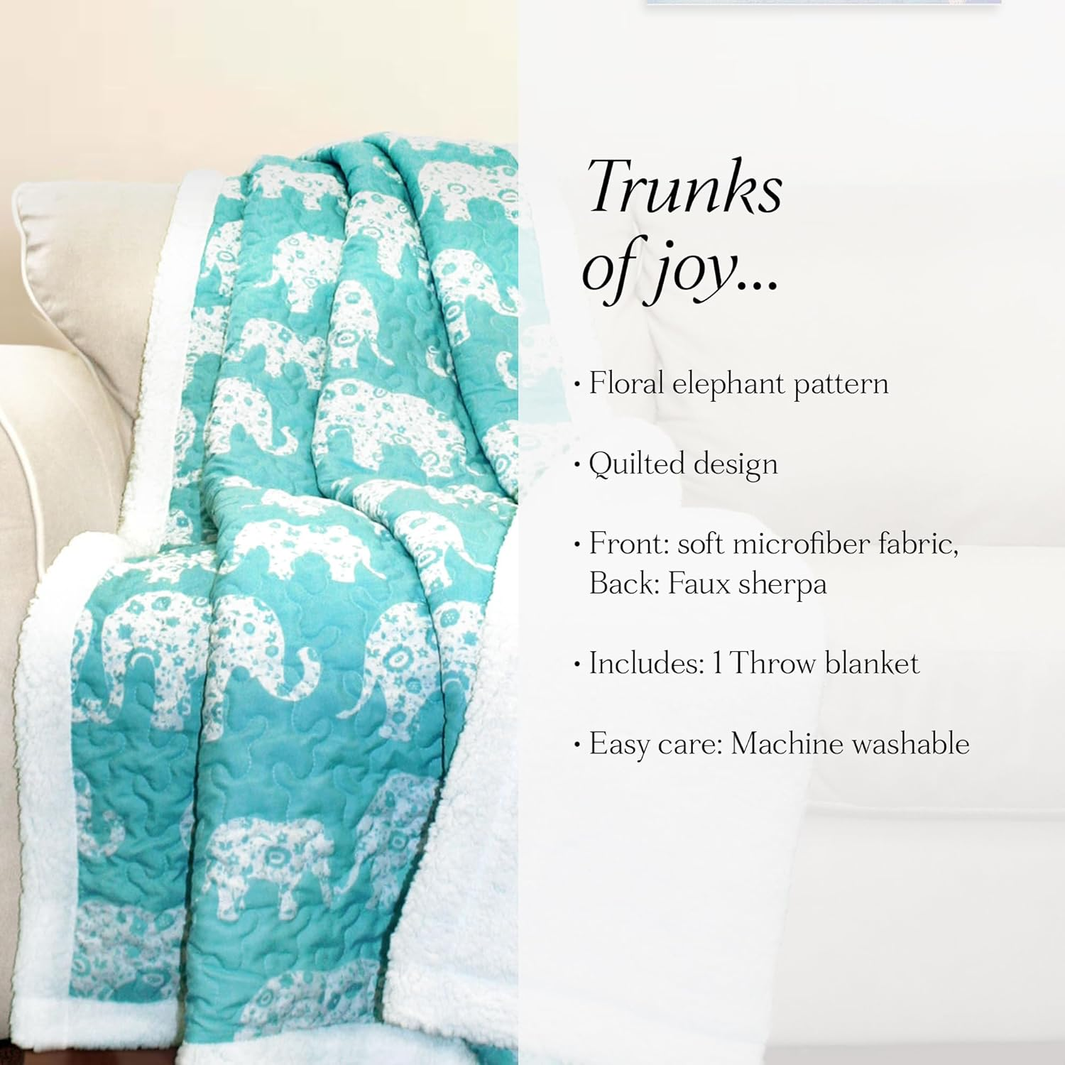 Lush Decor Elephant Parade Sherpa Throw, 60 X 50, Aqua image number 1