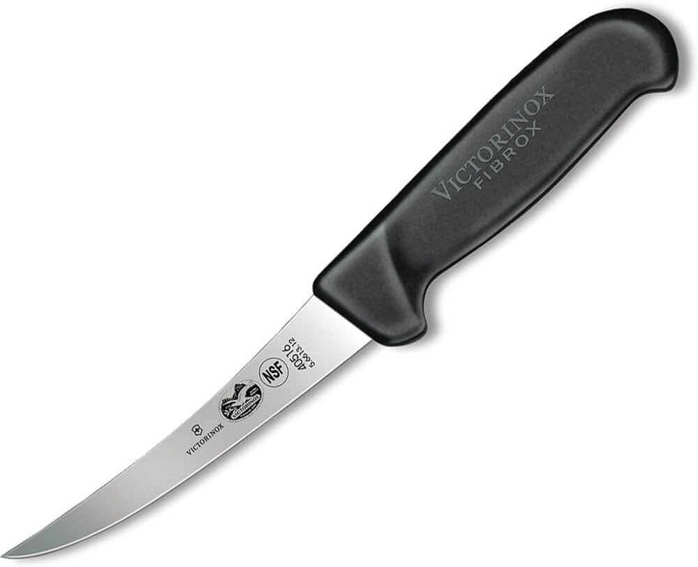 Victorinox Fibrox Curved Flexible Narrow Blade Boning Knife, Red, 5.6611.15 - 5 Inches, Black