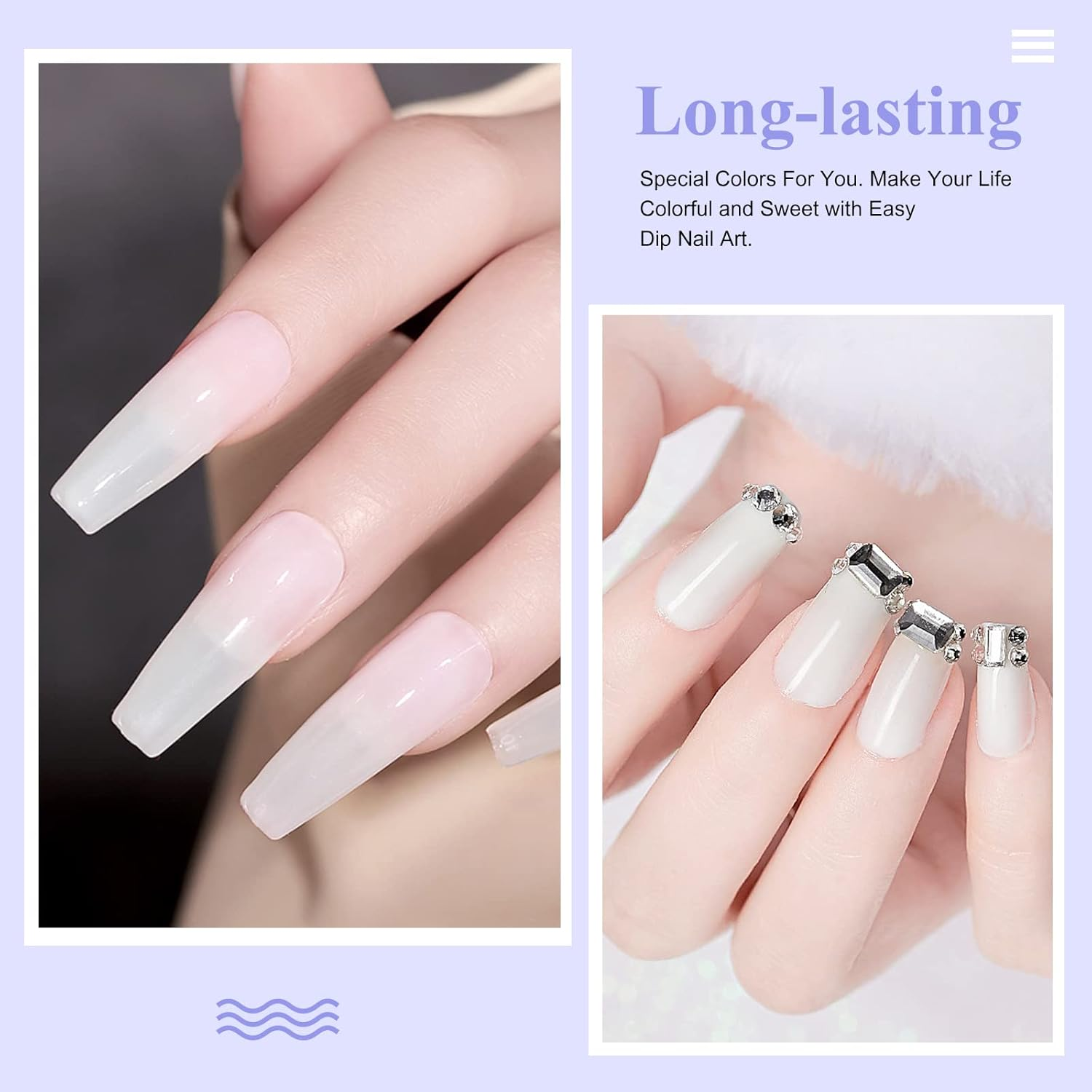 28G/Box Dipping Powder French Manicure Pink and White Clear Transparent Starter Kit Dip Powder Nails No Cure,0.98Oz per Box, Hj-Nd064B-Natural White - Clear Pink image number 6