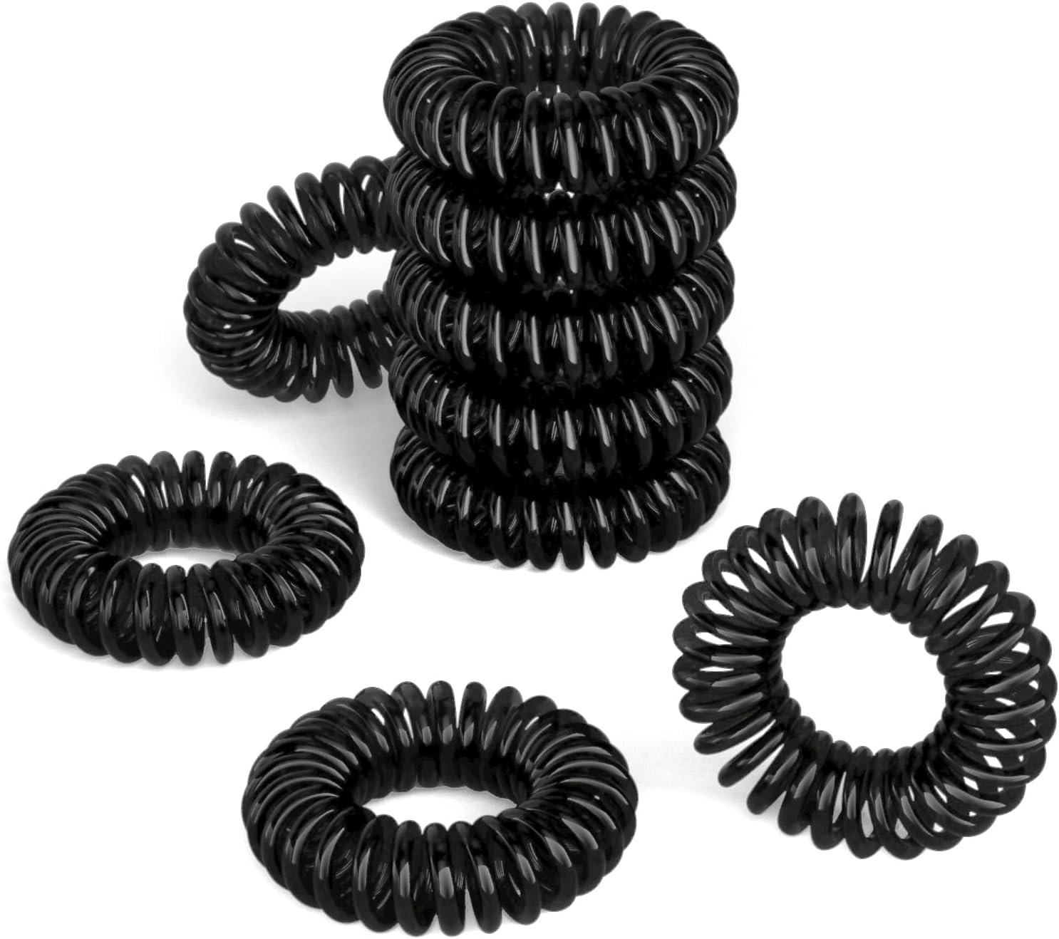 FLAFARY Spiral Hair Ties, 9Pcs Black Hair Elastics for Women, Coil Elastic Hair Ties for Thick Hair, Hair Coils Rubber Bands Phone Cord Hair Bobbles for Ponytail Holders