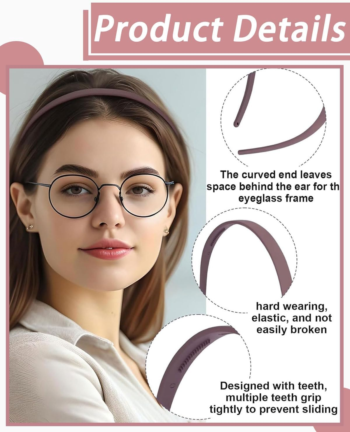 JUKOTA Pack of 3 No Headache Headbands, Flex Headband without Pressure, Headband for Glasses Wearers, Sunglasses Headbands, Thin Headband Women, Non-Slip with Teeth, Matte Finish