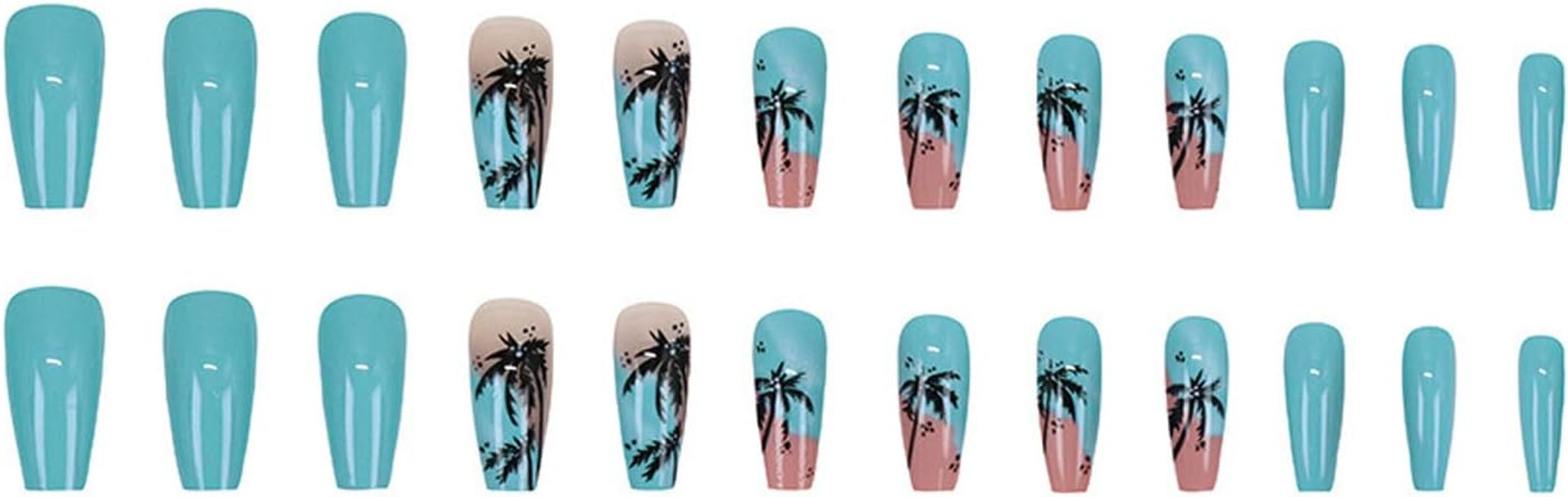24 Pcs Coconut Tree Fake Claws Gradient Faux Glossy Full Cover Stick on Long Press On image number 3