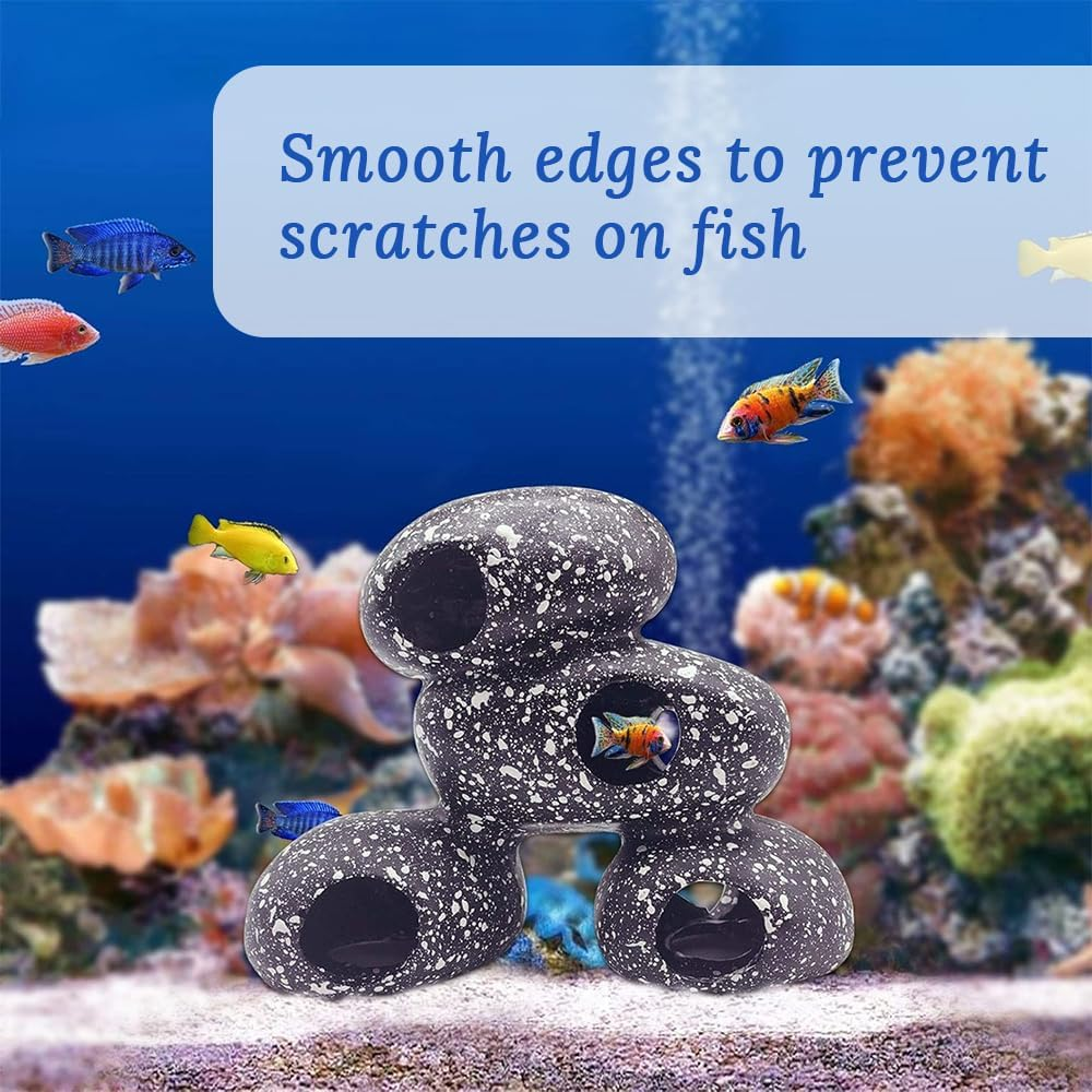 Aquarium Stone Hideout Decoration, Fish Tank Landscaping Decoration, Betta Fish Cave Hideout for Aquatic Pets Breeding, Playing, Resting, Shrimp, Dwarf Snapper (Black) image number 2
