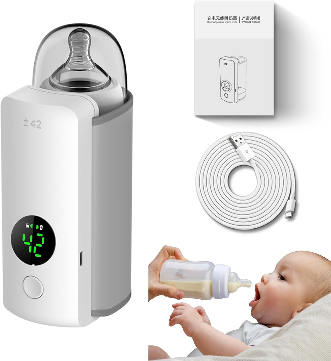 Aymxcls Fast Heating Baby Bottle Warmer, Travel-Easy, 18W Fast Charging, 6-Speed Temperature Control, 360 Degree Wrap Even Warming,Ensuring Baby Needs image number 5