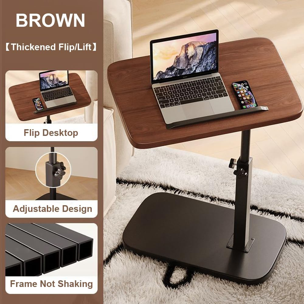 Home Side Tables for Small Spaces，Adjustable by Lifting and Flipping Sofa Side Table Small Coffee Table Anti-Rust Waterproof, End Tables for Living Room Bedroom Balcony Office (Brown) image number 2