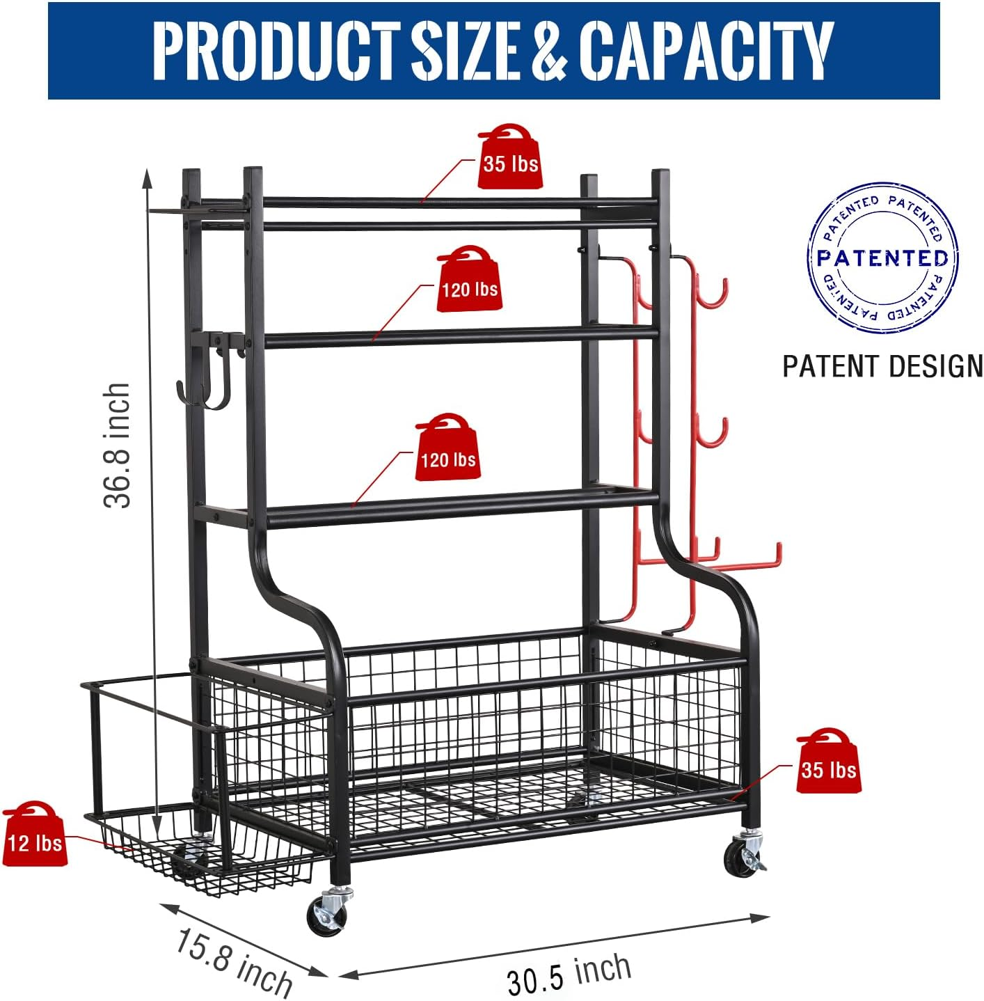 Mythinglogic Dumbbell Rack, Home Gym Storage, Weight Rack for Dumbbells, Yoga Rack, Kettlebells and Yoga Mat Storage, Gym Storage Rack with Wheels and Hooks, Workout Equipment Storage for Fitness And image number 2