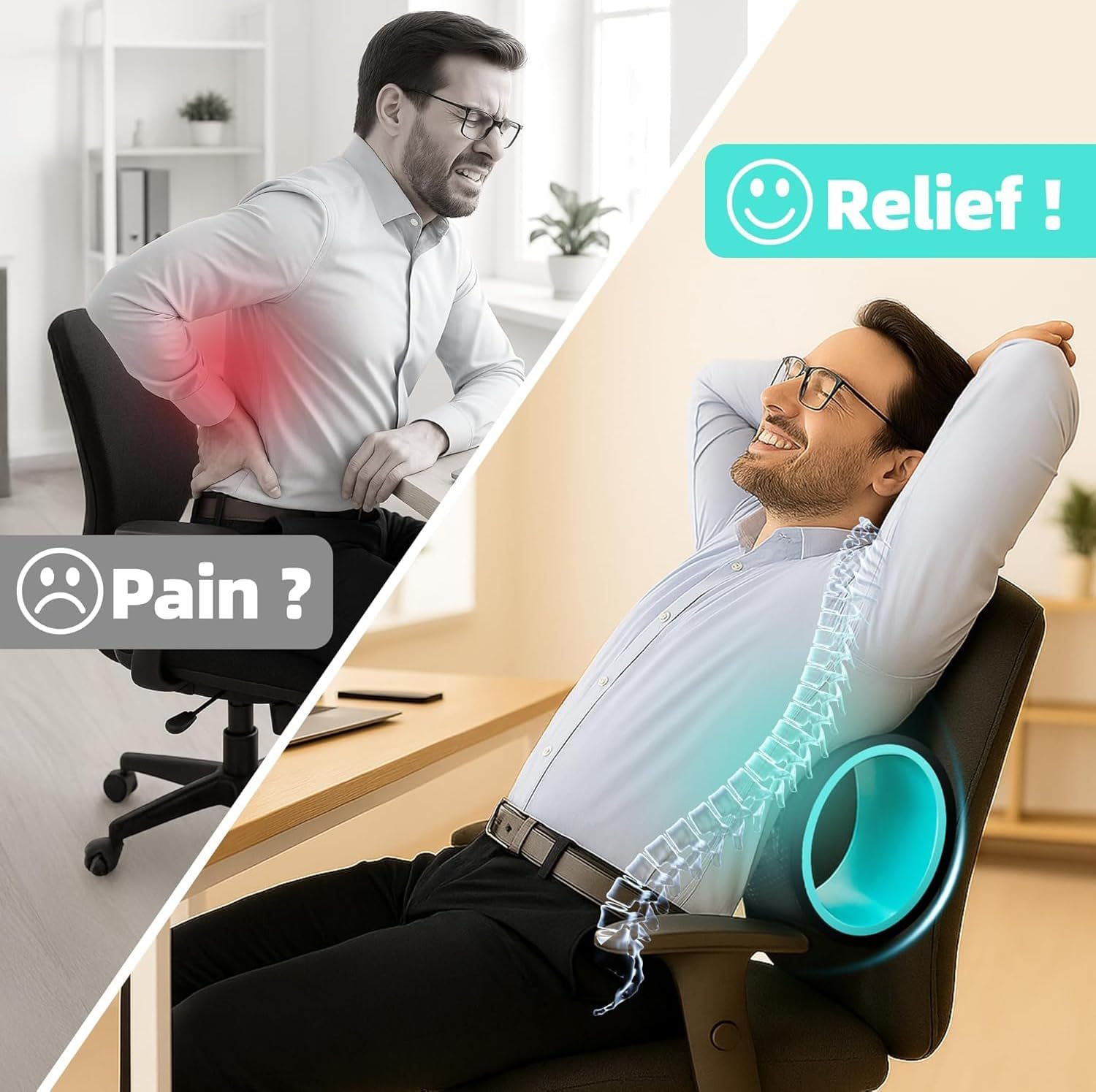 Back Roller Wheel Set of 4 &ndash; Foam Back Stretcher for Pain Relief, Spine Cradle Deep Tissue Massage Roller for Stretching & Physical Therapy image number 2