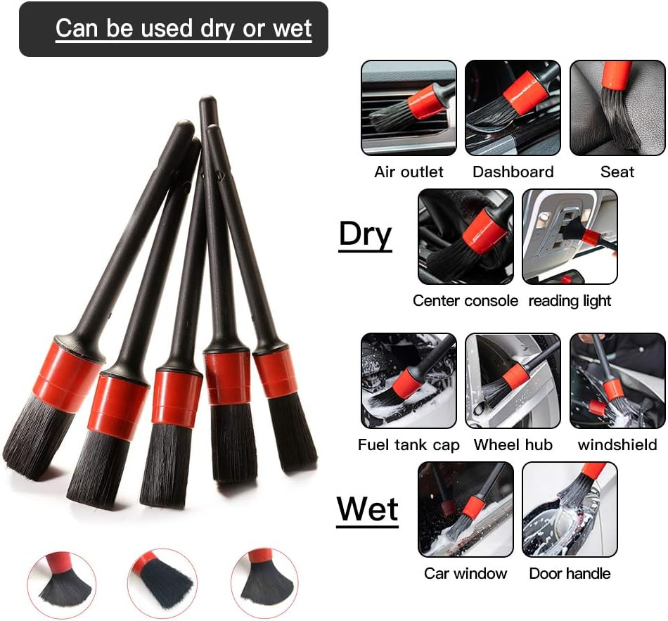 O-Kinee Car Brush Detailing Rim Brush, 5 Car Cleaning Brushes, Small Car Cleaning Brushes, Car Care, Brushes Detail Brush for Alloy Wheels, Car Interior, Motorcycle image number 5