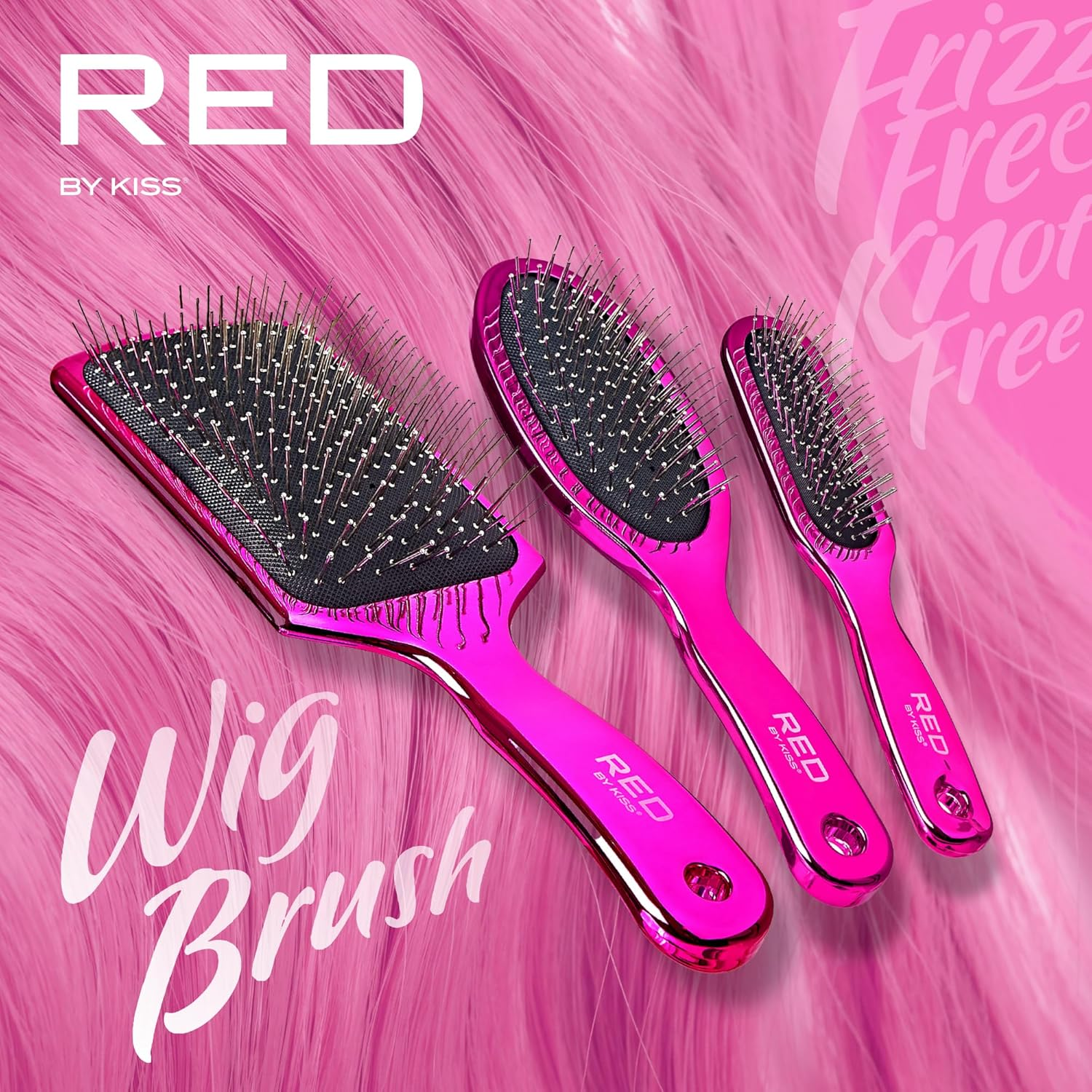 Red by Kiss Wig Brush, Anti-Static & Anti-Frizz for All Hair Types, Stainless Steel Bristles for Easy Detangle, Smooth Hair & Wig without Breakage, No Snag with Knot-Free Bristles (Mini) image number 3
