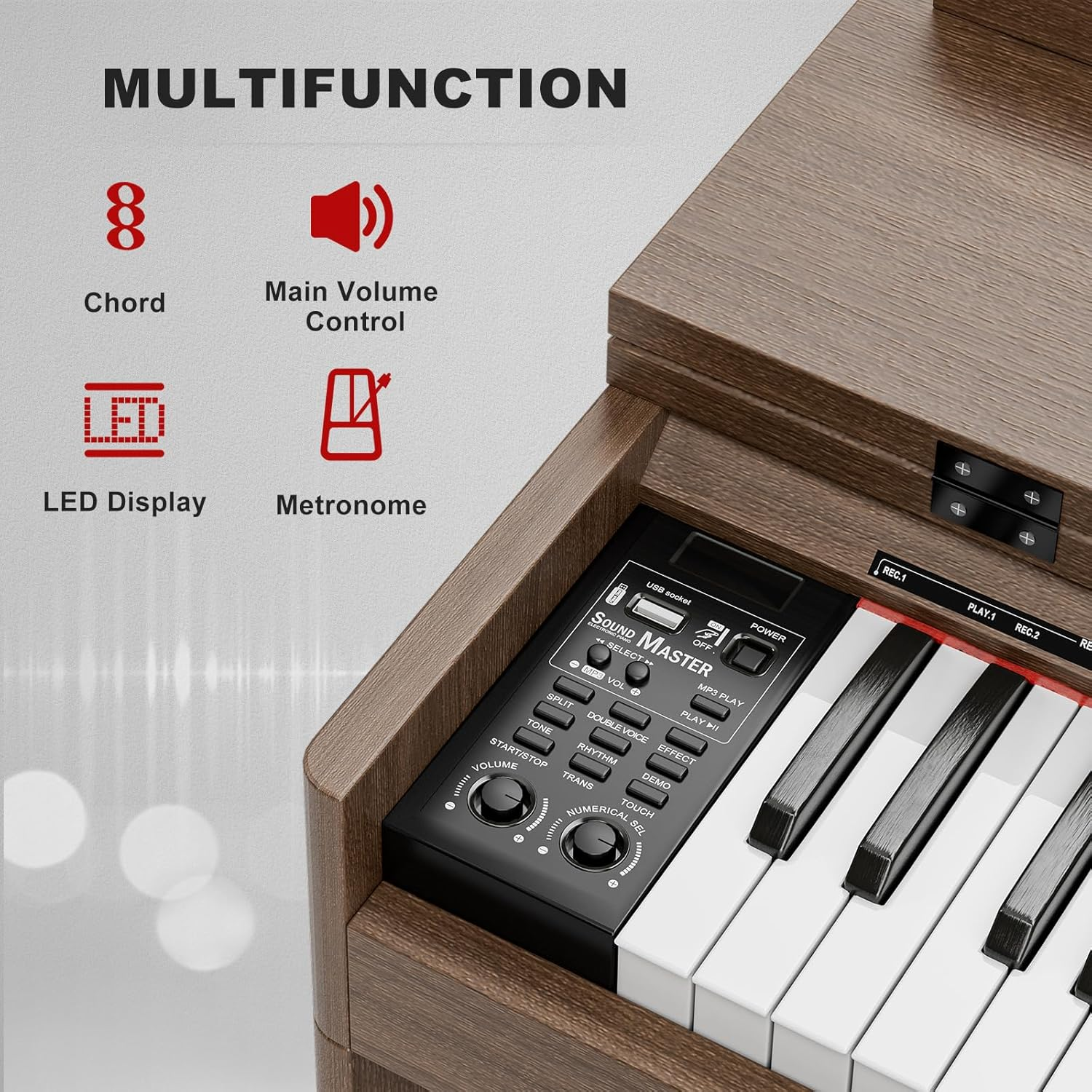 UMOMO U-710 88 Key Digital Piano Keyboard with Piano Bench, Full Size Electric Piano with Piano Stand, Headphone Jack, 3 Pedal, Electronic Piano for Beginner, Adults, Brown - Brown image number 4