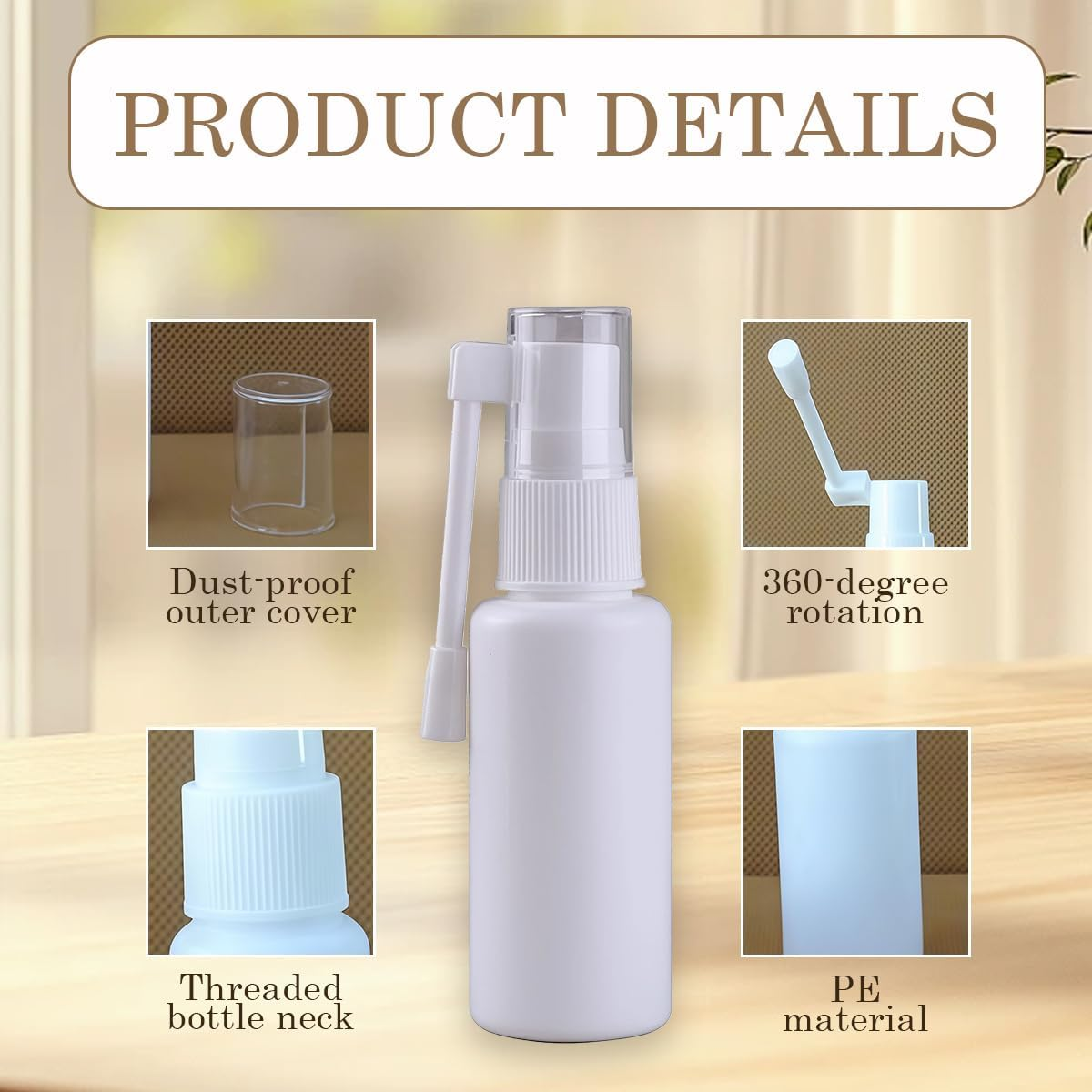 UPSTORE 3PCS 1Oz(30Ml) Plastic Nasal Spray Bottle with 360 Degree Rotation Refillable Empty Throat Sprayer Pump Cleaning Container Travel Sized Sub Cosmetic Bottle (White) image number 4