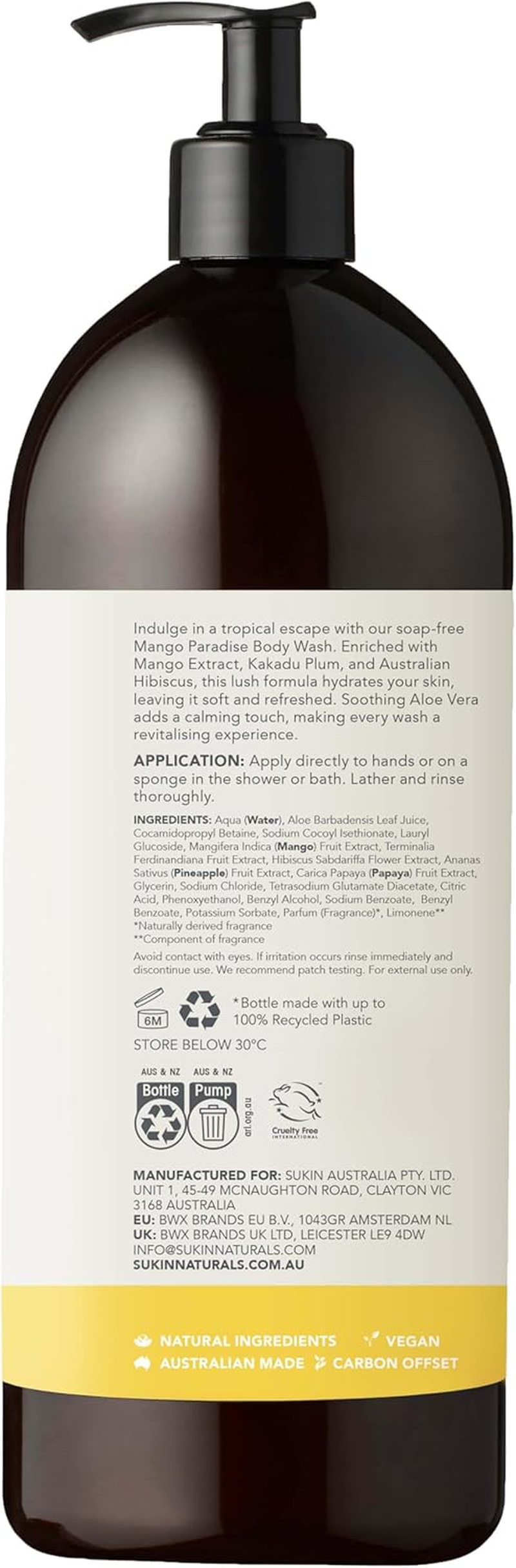 Sukin Mango Paradise Body Wash 1 Litre image number 1