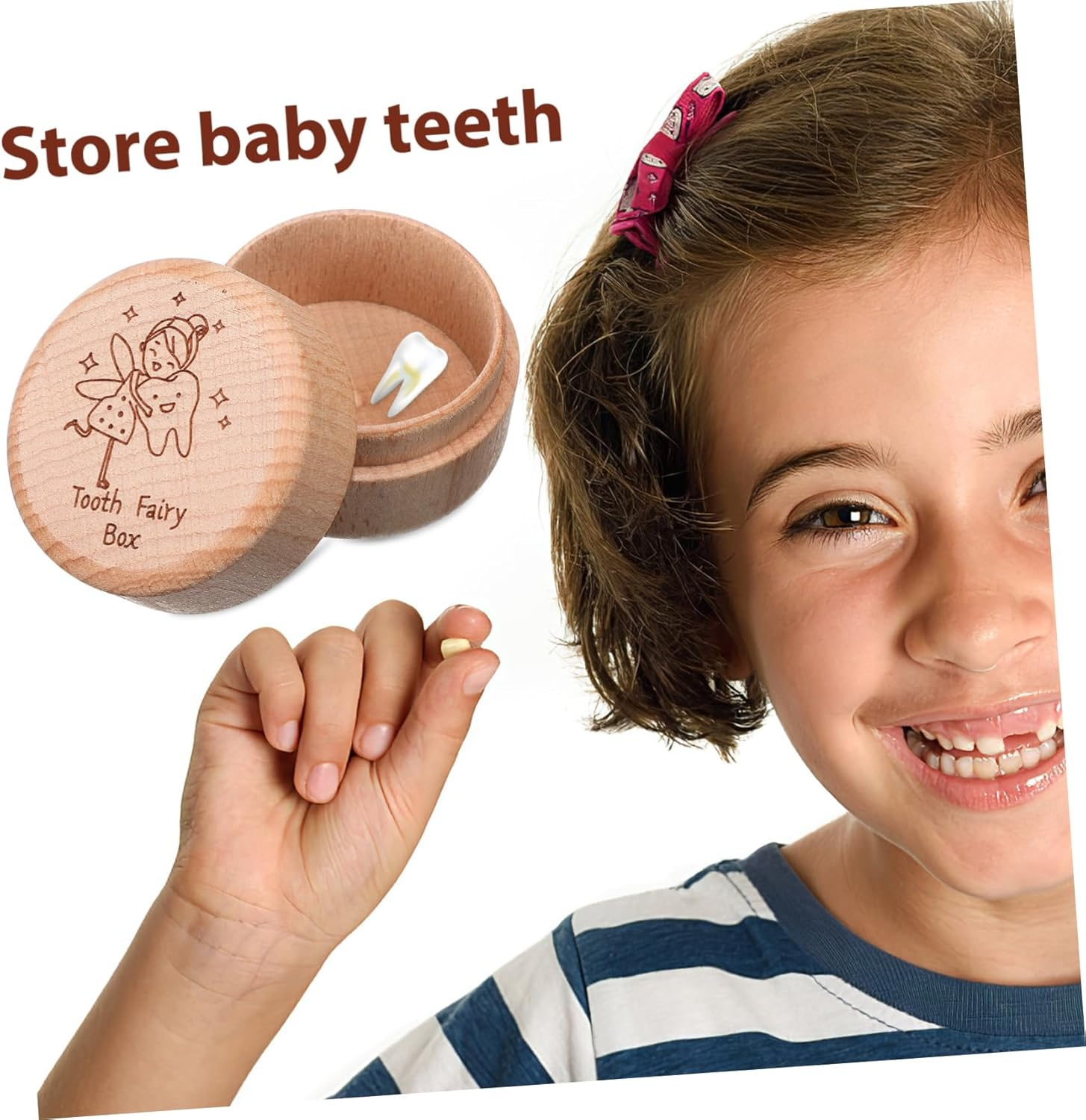 MAGICLULU Tooth Fairy Box Wooden Deciduous Tooth Storage Box for Boys and Girls Cute Design for Boys and Girls as Keepsake image number 1