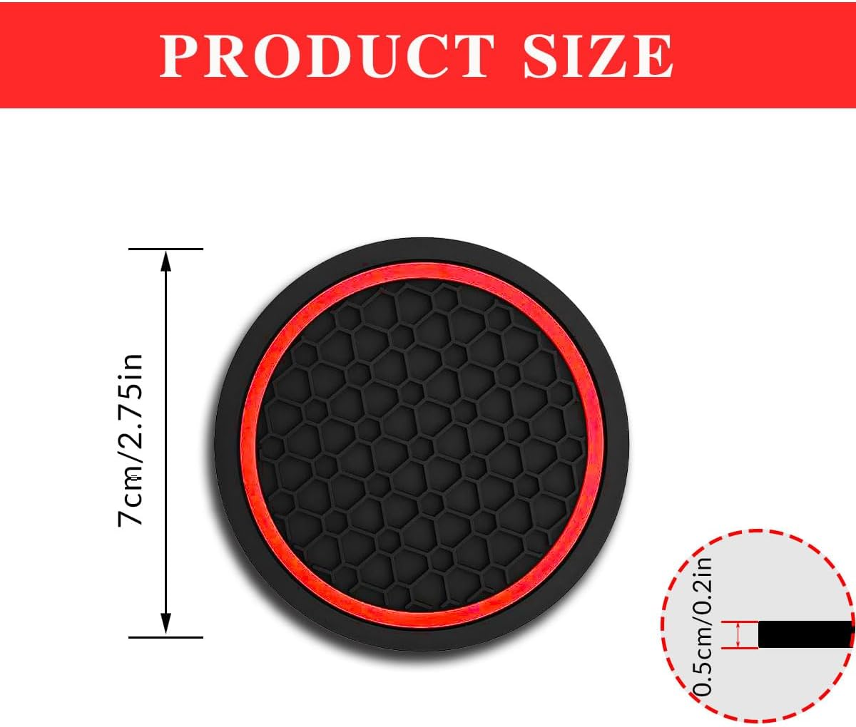4PCS Car Cup Holder Coasters, Dustproof Automotive Interior Accessories Mat,2.75 Inch Non-Slip Insert Water Bottle Holder Pads, Universal for Vehicles, Trucks, Rvs and More (Black/Red) - Black/Blue image number 4