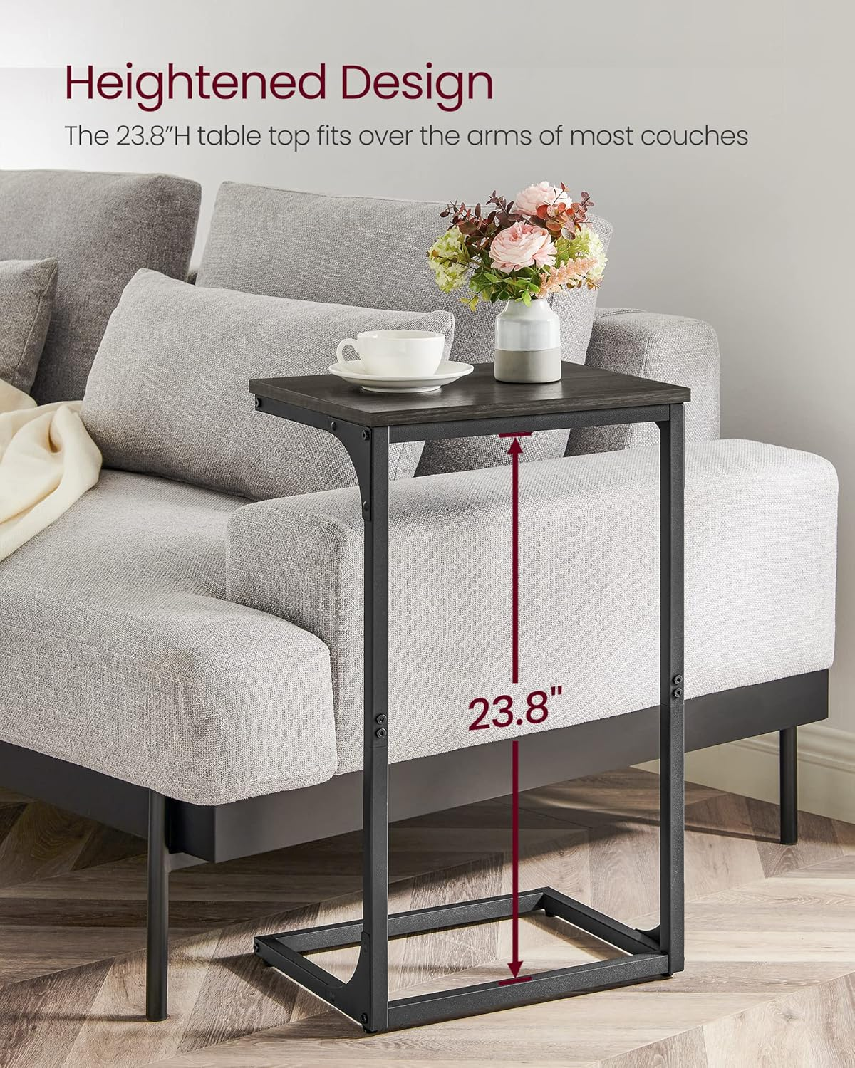 VASAGLE C-Shaped End Table, Side Table for Sofa, Couch Table with Metal Frame, Small TV Tray Table for Living Room, Bedroom, Ebonized Oak Finish and Black image number 5