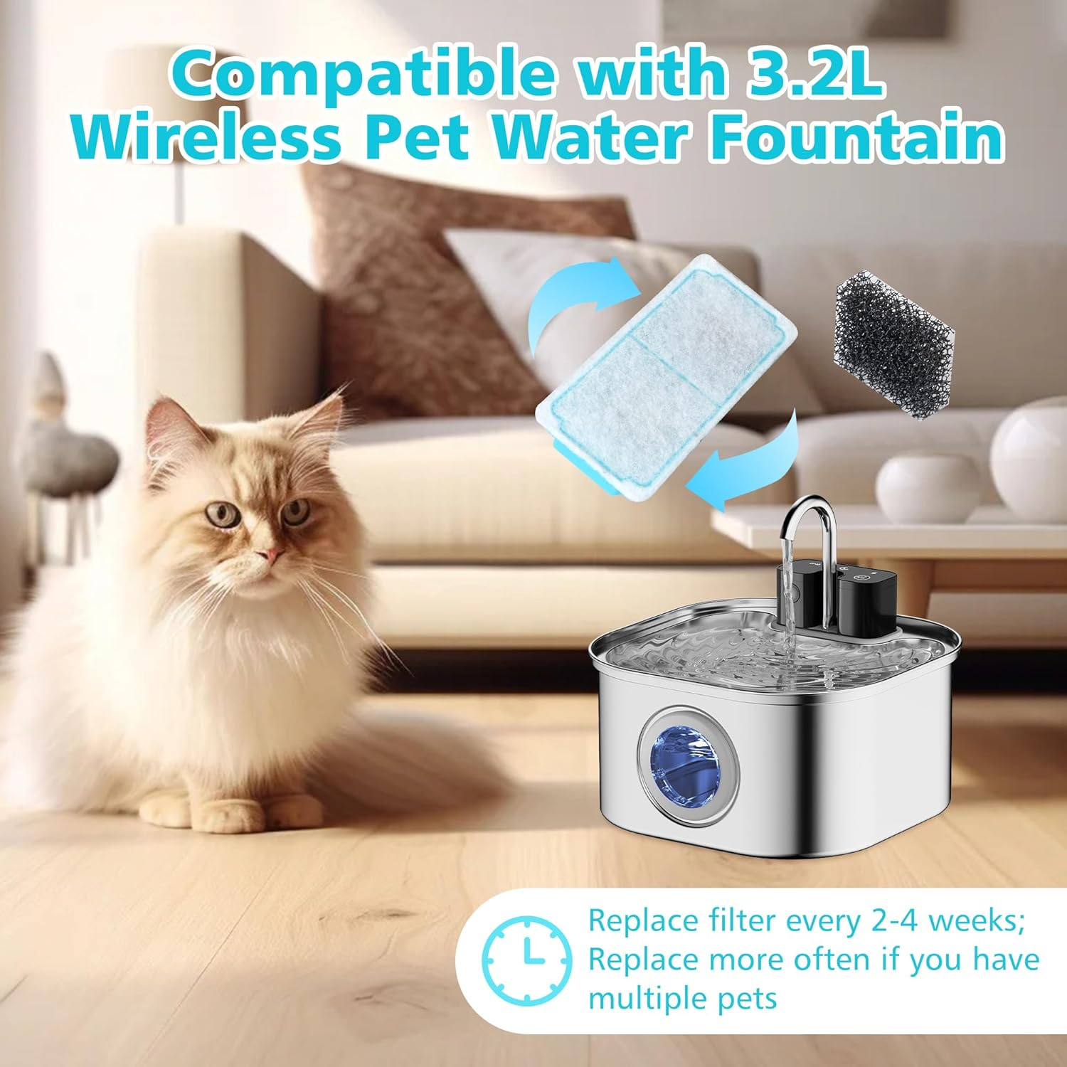 OMIPAWZ 12Pcs Cat Water Fountain Filter Replacement for Wireless Battery Operated Pet Drinking Fountain image number 2