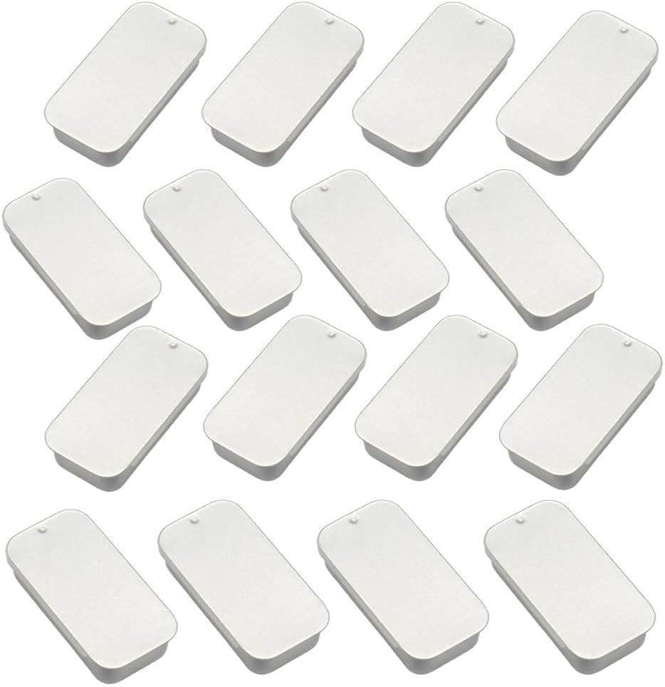 16Pcs Silver Small Slide Top Tin Lip Balm Tins with Lids Rectangular Metal Tins Containers for Lip Balm Candies Jewelry Crafts Storage Kit Pills Storage Kit image number 4