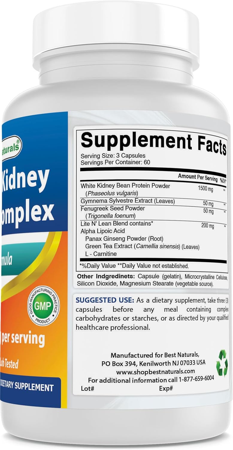 Best Naturals White Kidney Bean Complex 1800 Mg per Serving- 180 Capsules. Non-Gmo, and Gluten Free