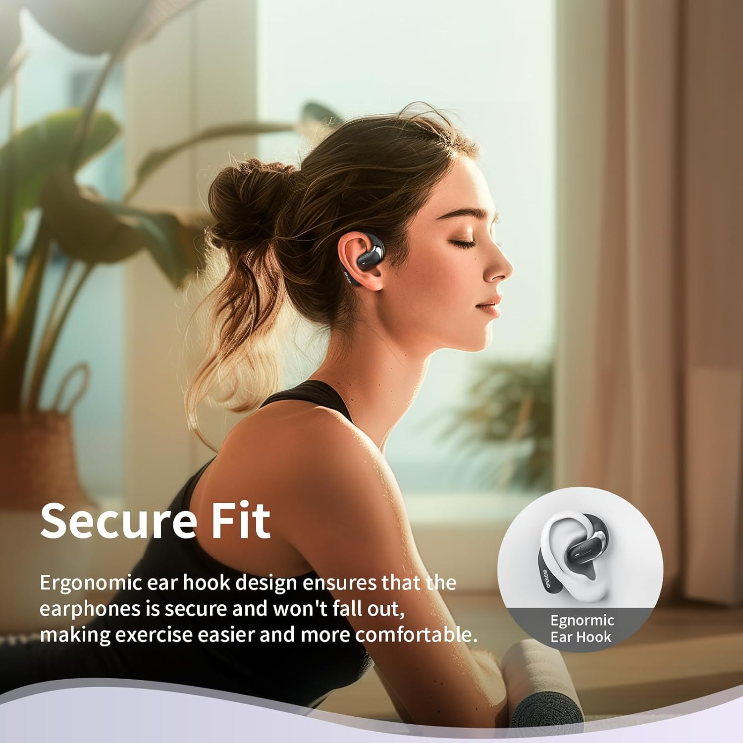Hiteblaz Open Ear Headphones Bluetooth 5.3, Wireless Earbuds with Earhook, IP55 Waterproof Sports Headset with Noise Cancelling Mic,28H Playtime for Running, Cycling, Workout,Black image number 6