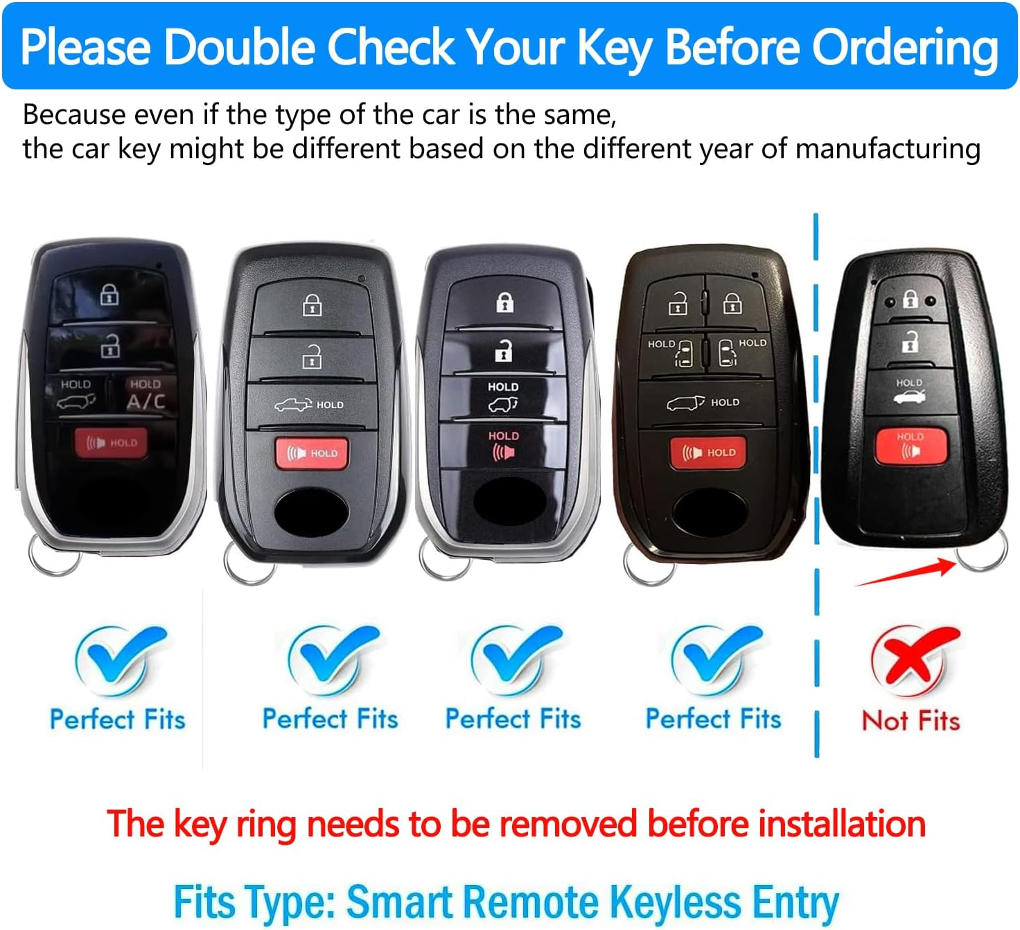 Tukellen for Toyota Key Fob Cover Soft Key Shell Case for 2025 Camry 2019-2025 Land Cruiser,2021-2025 Sienna Venza Hilux Fortuner 2023-2025 Highlander Tundra Corolla Bz4X Prius 4/5/6 Buttons-Black - Blue image number 5