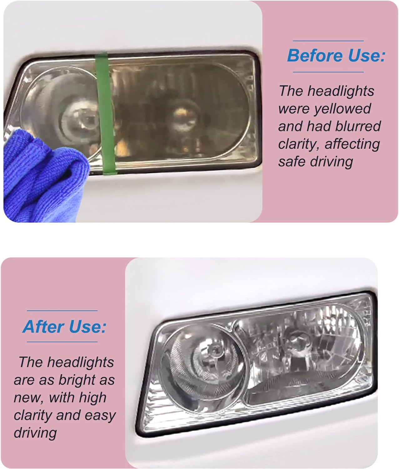 Xasbseulk Car Headlight Cleaner - 120Ml Headlamp Restoration Kit for Scratch Repair,Restorer Automotive Cleaner for Truck RV Refurbishment Drivers Road Trip Restoration Vehicle image number 4