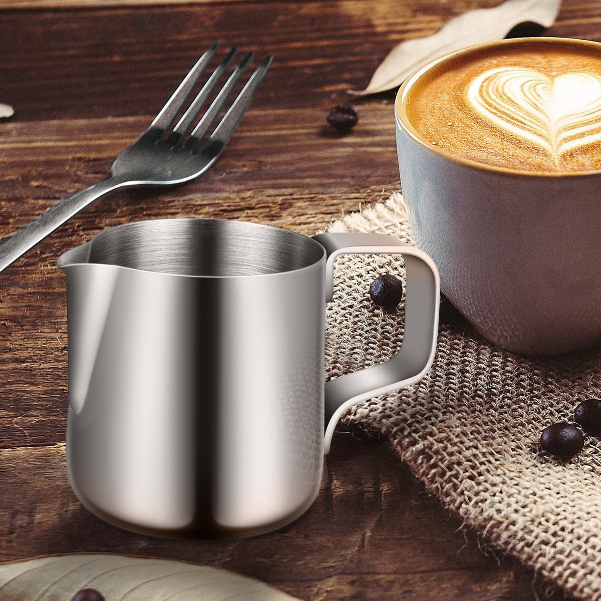ADOCARN Stainless Steel Milk Frothing Pitcher 100Ml Silver Latte Art Cup Coffee Frother Jug for Home Kitchen Cappuccino Brewing image number 4