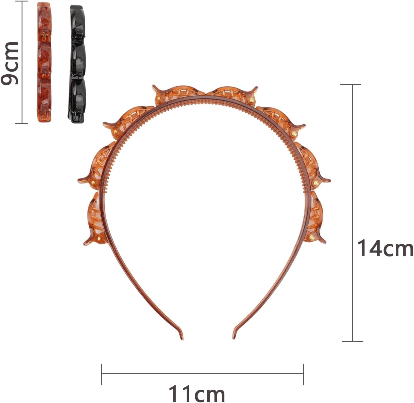 Amexo 4 Pieces Headband with Clips, Double Bangs Hairstyle Hairpin Clip Headband Twister Headbands for Women Girls (Black, Brown) image number 5