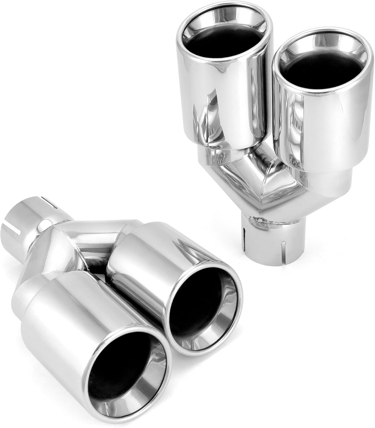 QWORK Universal 2.5" Inlet 3.5" Outlet Dual Exhaust Tip, 9.5" Length Polished Stainless Steel Staggered Exhaust Tailpipe Tip, Set of 2 (Left + Right) image number 3
