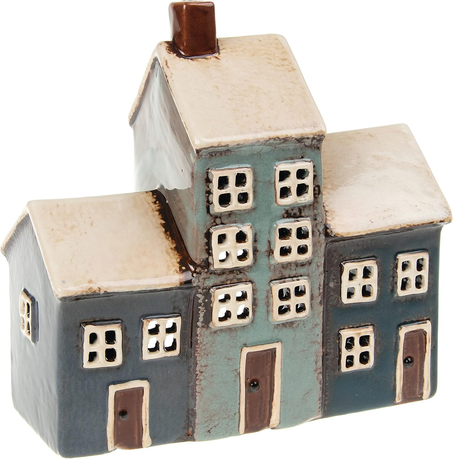 Village Pottery Grey/Navy 3 House Tealight