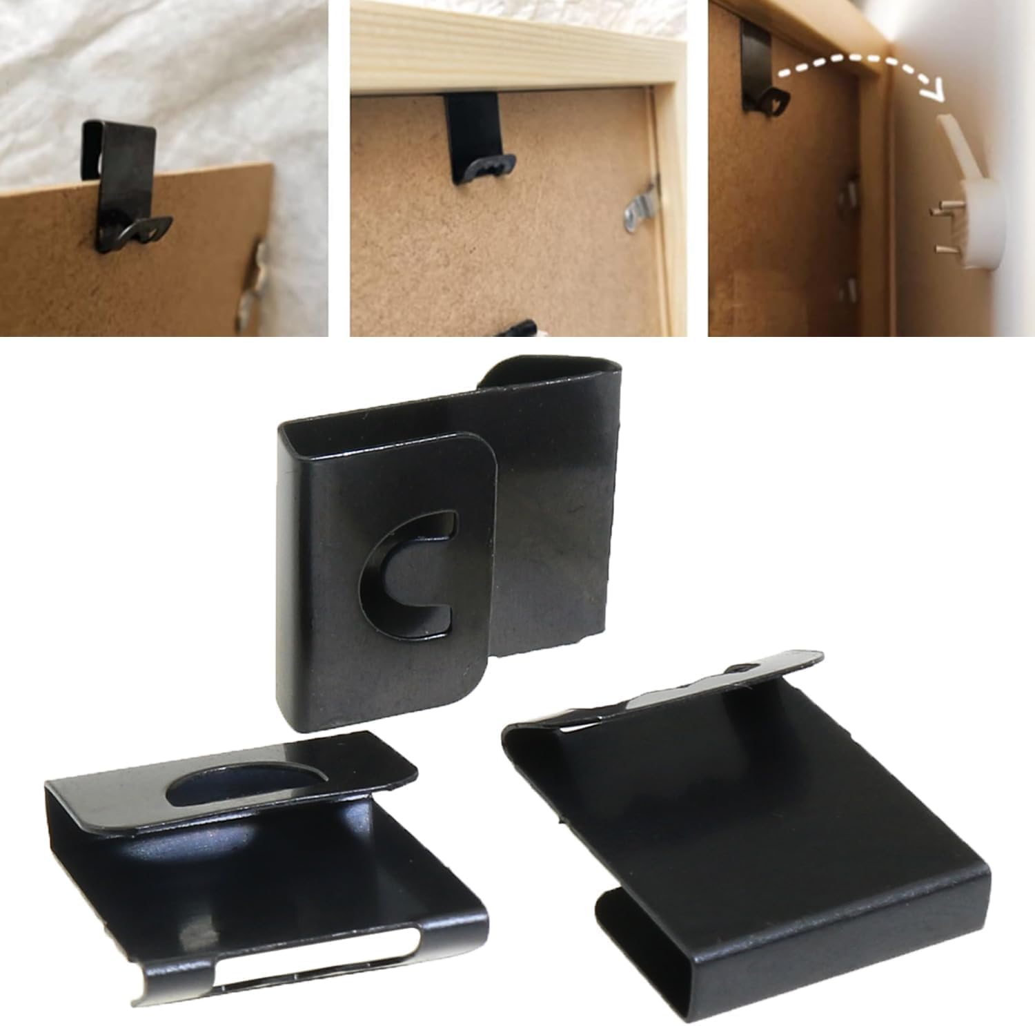 Photo Frames Hanger Hooks 0.3Mm Thick S-Shaped Metal Wall Mount Album Picture Hanging Clips 200 Pcs Picture Photo Board Hanger Hook S Shaped Metal Artwork Wall Mount Album Hanger Black image number 2