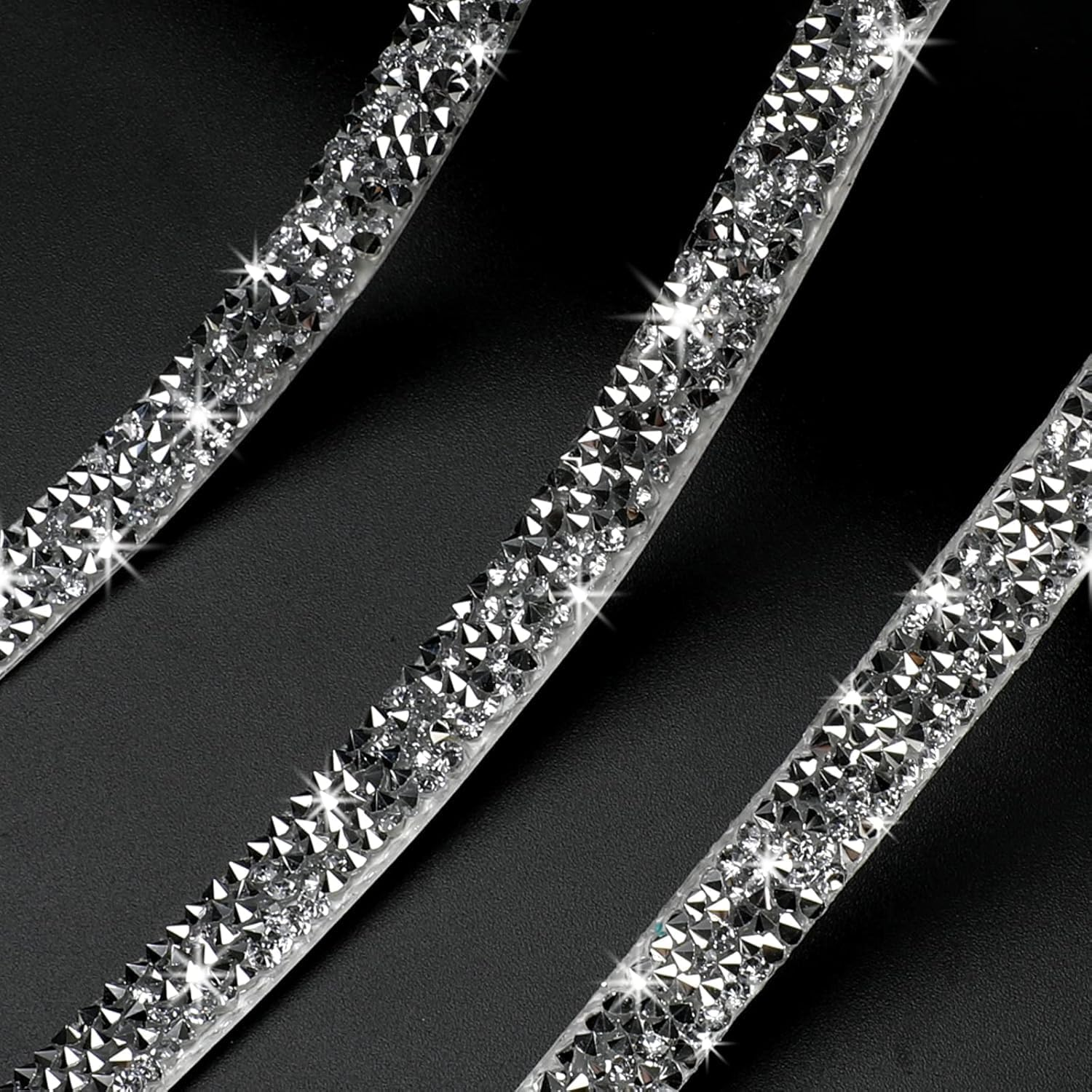 1 Yards Resin Rhinestone Ribbons Self Adhesive Diamond Ribbon Crystal Strips Roll Silver Glitter Resin Diamond Belt Bling Rhinestone Rope for DIY Art Crafts (Silver, One Size) image number 2