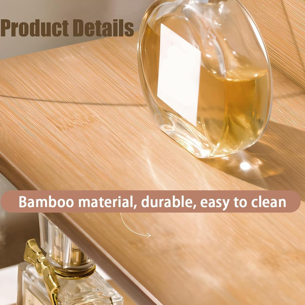 Shukitechi Bamboo Cosmetic Organizer, Large 2-Tier Vanity Storage Shelf for Makeup, Skincare and Bathroom Countertop Organisation, Multi-Purpose Desk and Vanity Organizer image number 5