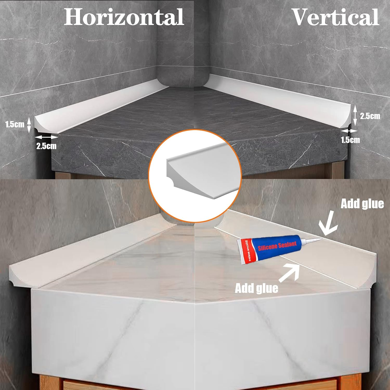 Bath Sealant Strip, Shower Seal Strip, Self-Adhesive Sealant Tape, Shower Threshold Water Barrier for Sink, Bathtub, Wet Room Floor (White(2M))