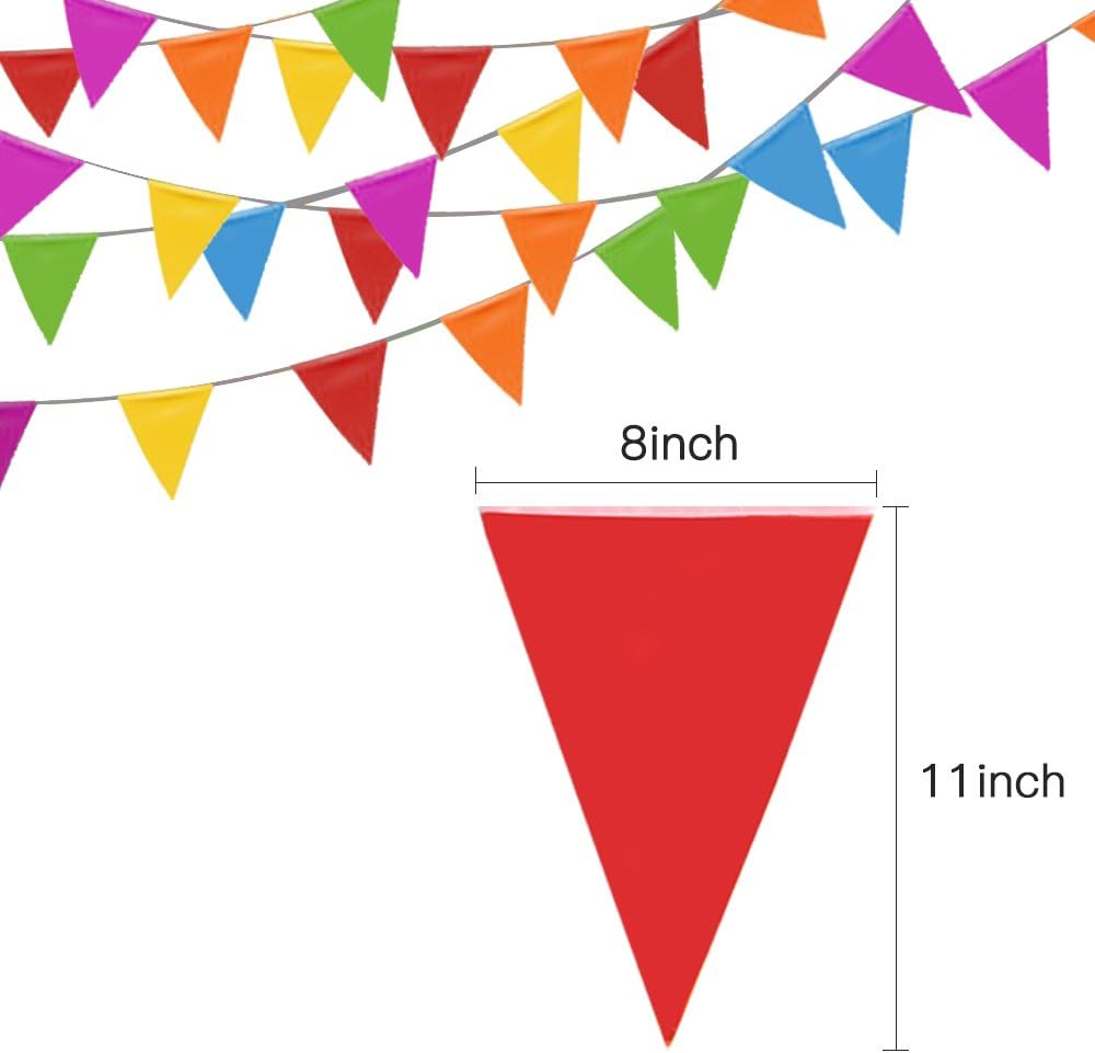 Novelty Place 100 Feet Pennant Banner - 75 Multicolor Bunting Flags (8X11 Inches) - Birthday Party Grand Opening Christmas Decorations