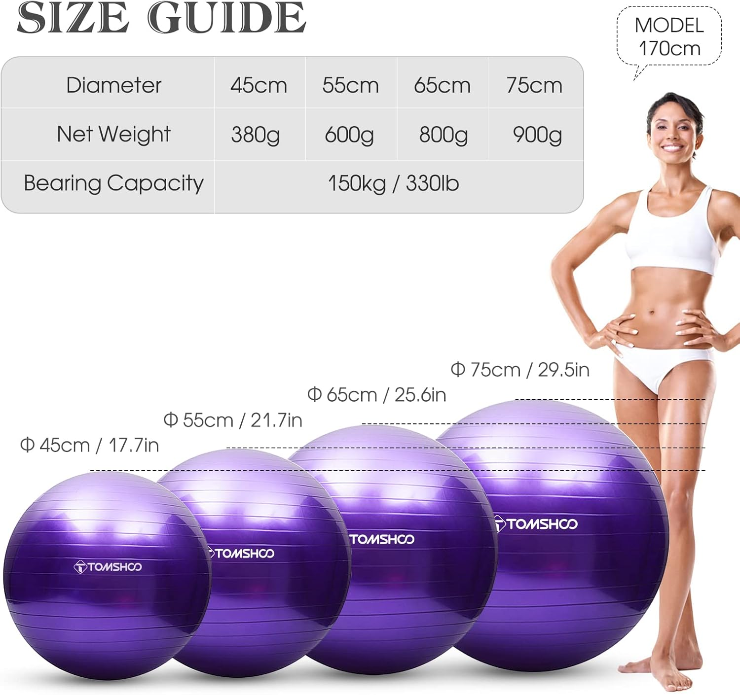Anti-Burst Yoga Ball 45Cm/55Cm/65Cm/75Cm Stability Balance Ball Pilates Barre Physical Fitness Exercise Ball with Air Pump image number 4