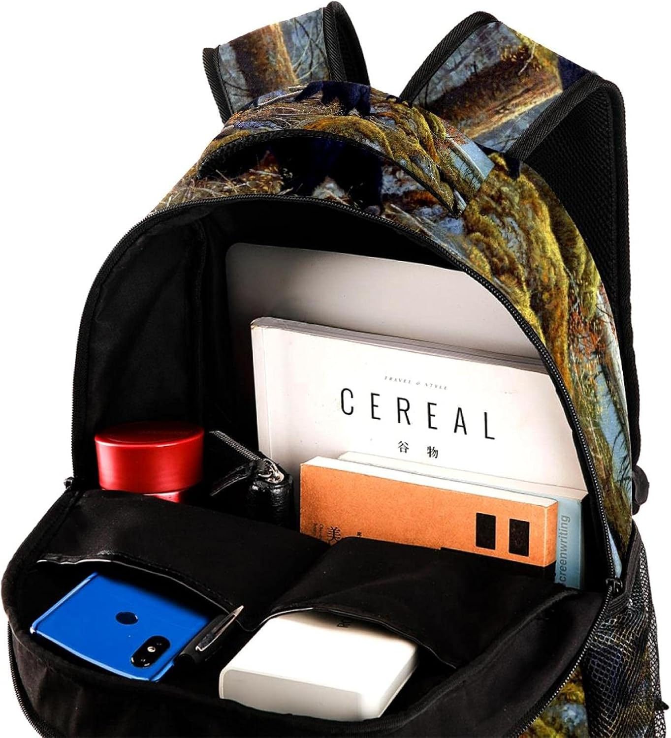 Bear and Her Cubs near Autumn Lake Backpack Students Shoulder Bags Travel Bag College School Tote Backpacks image number 5