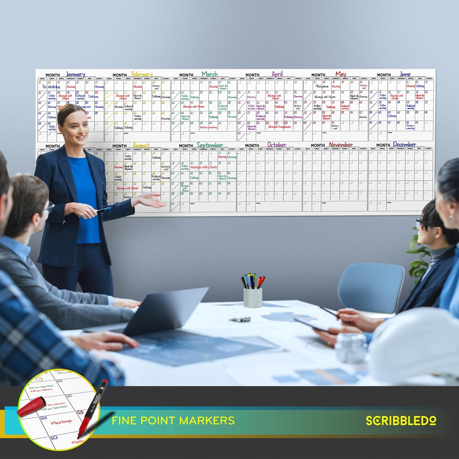 Extra Large 100"X36" White Board Calendar Dry Erase Calendar for Wall 12 Month Planner Big Dry Erase Wall Calendar 2023 Monthly Large Wall Calendar Includes 6 Markers Eraser Push Pins & Mounting Tape image number 6