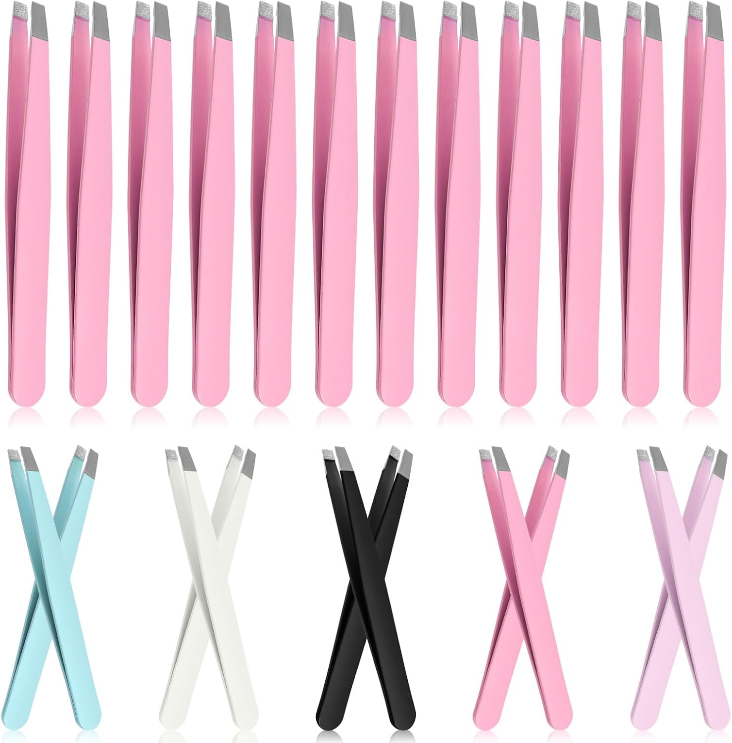 Glarks 12Pcs Pink Eyebrow Tweezers Stainless Steel Slanted Tip Tweezers Professional Facial Hair Eyebrow Precision Tweezers for Men and Women image number 3