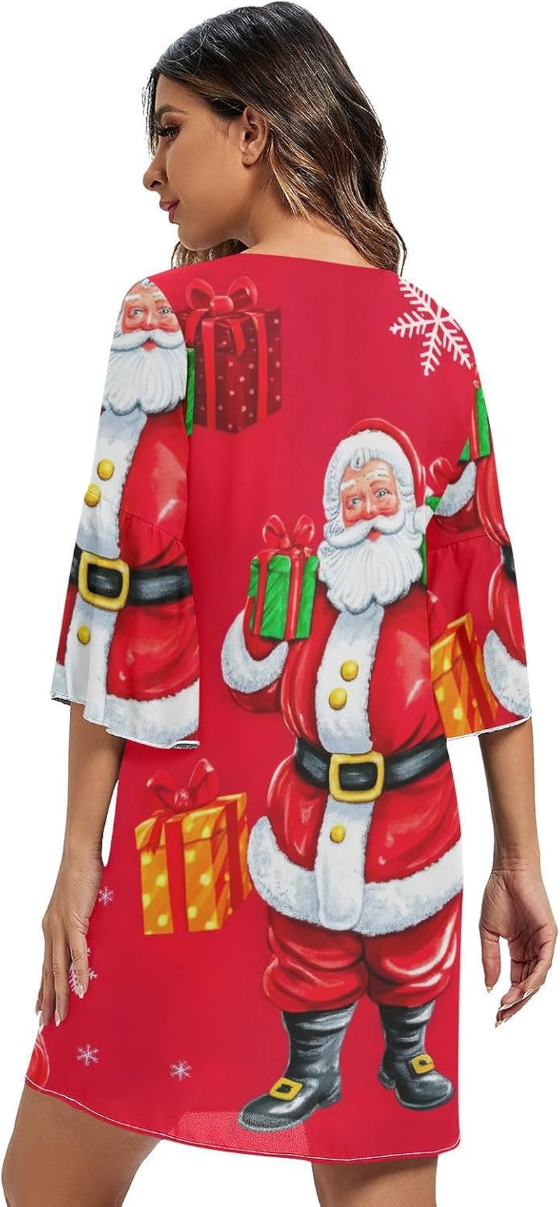 Cute Santa Claus Red Short Summer Dress Printed Line Maternity Dress S-XXL