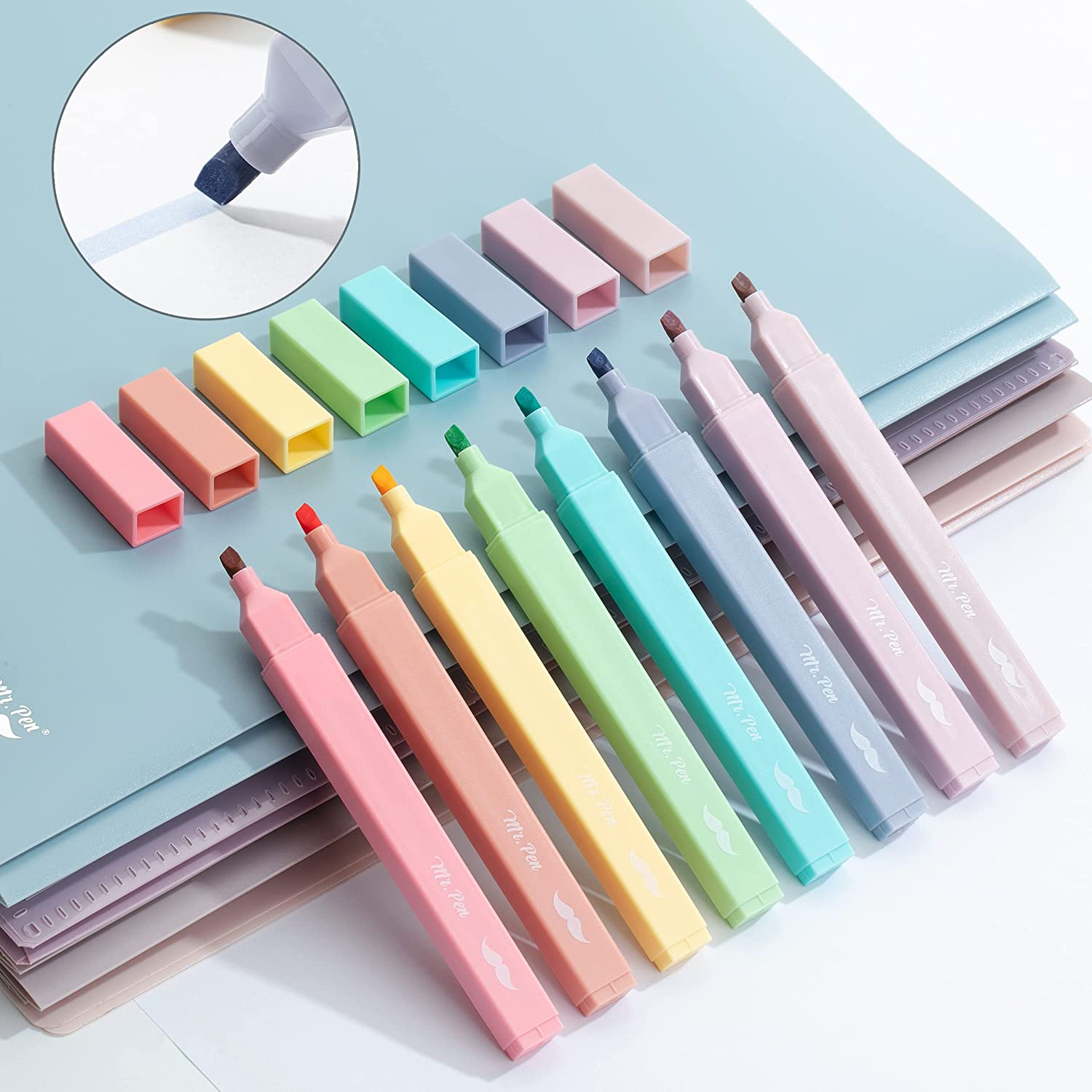 Mr. Pen- Aesthetic Cute Pastel Highlighters Set, 8 Pcs, Chisel Tip, Candy Colors, No Bleed Bible Assorted Colors