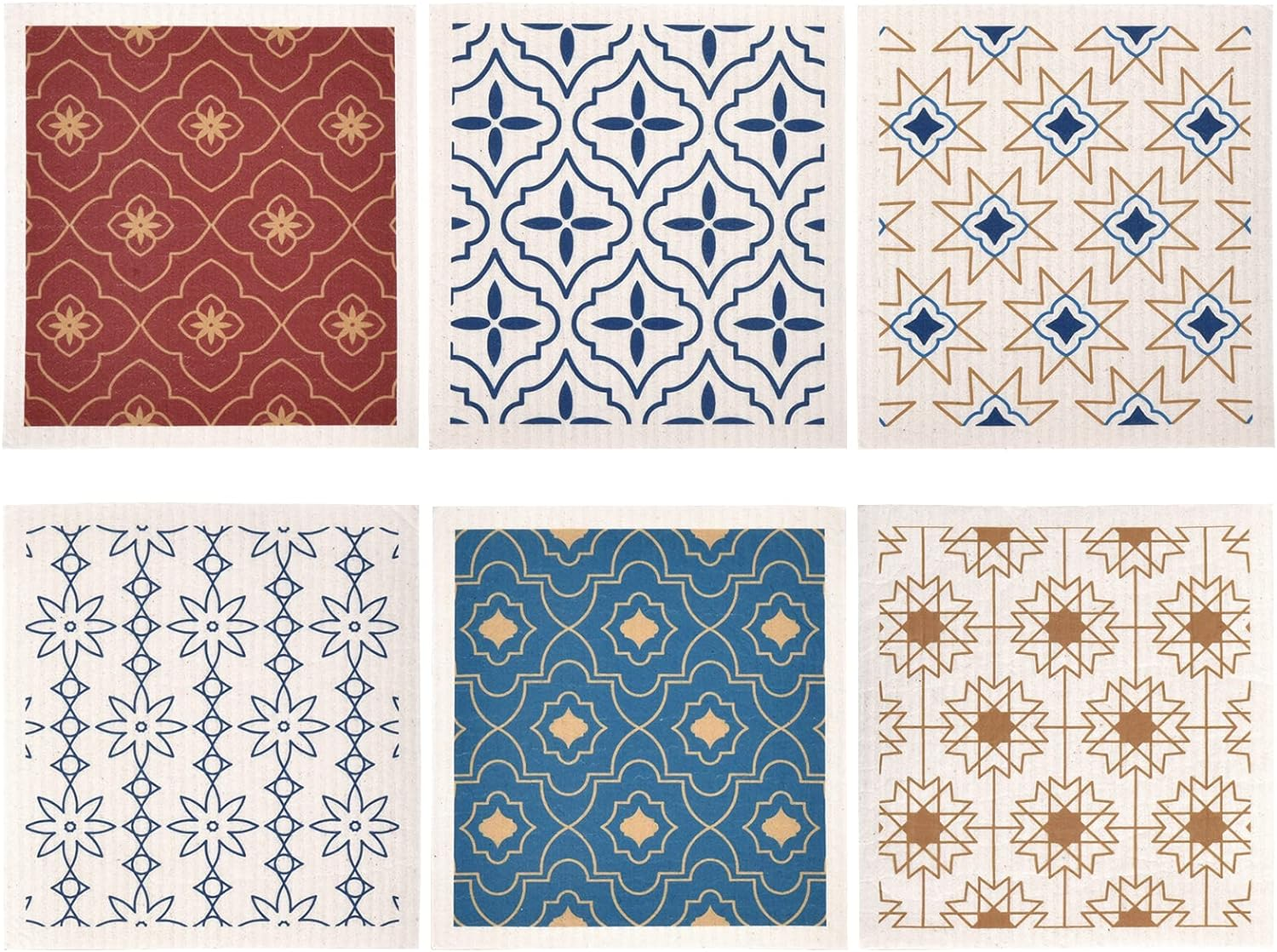 Three Oaks Set of 6 Kitchen Scandi Flower Floral Meadow Daisy Peony Swedish Dishcloths Cleaning Cloths Towels Absorbent Quick Drying Dish for Counter Wipes