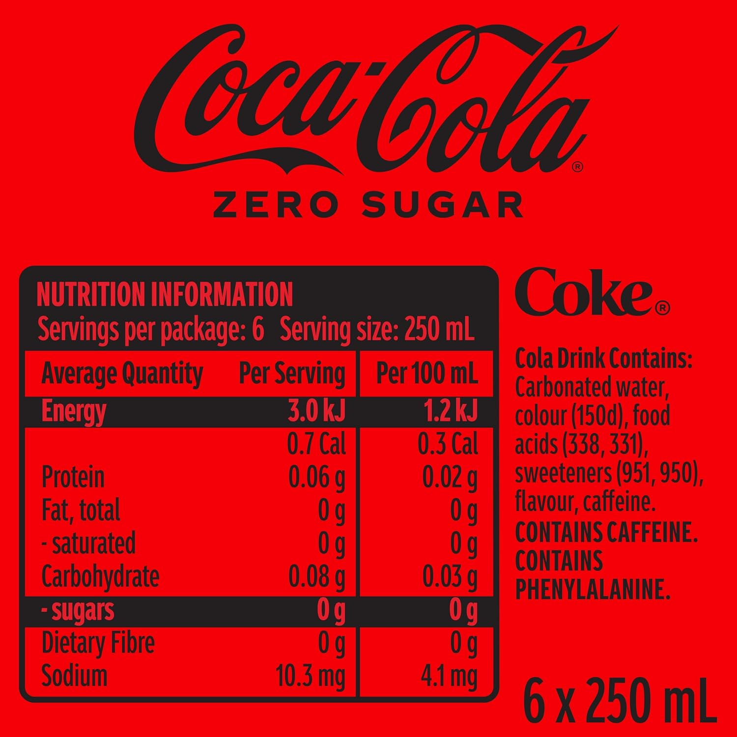 Coca-Cola Zero Sugar Soft Drink Mini Can Multipack 6 X 250 Ml (Packaging May Vary) image number 5