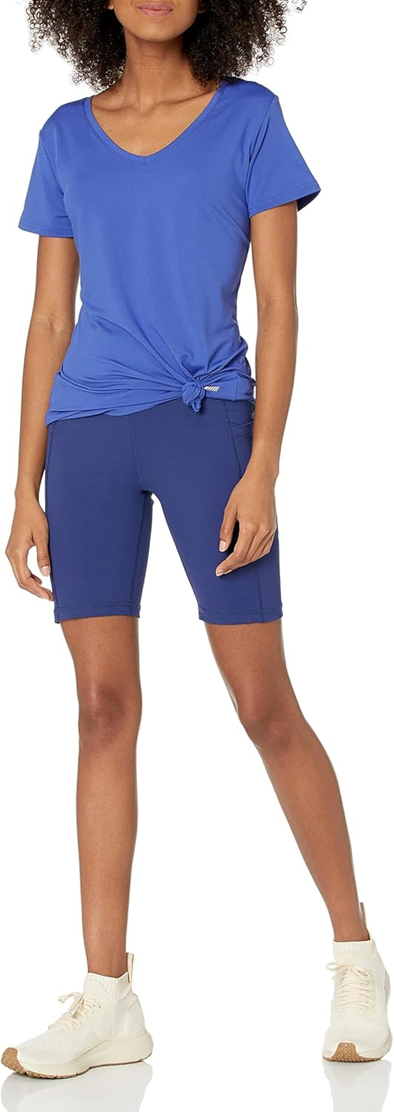 Amazon Essentials Women'S Tech Stretch Short-Sleeve V-Neck T-Shirt (Available in plus Size), Pack of 2, Black/Bright Blue, Large image number 6