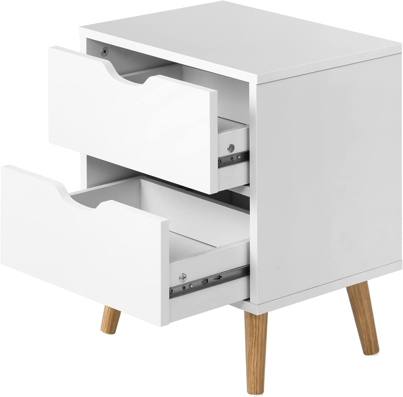 OIKITURE Wooden Nightstand with Handles, Bedside Table with 2 Drawers, Side Table Storage Cabinet for Bedroom Living Room Office, Home Furniture Organiser, White image number 7