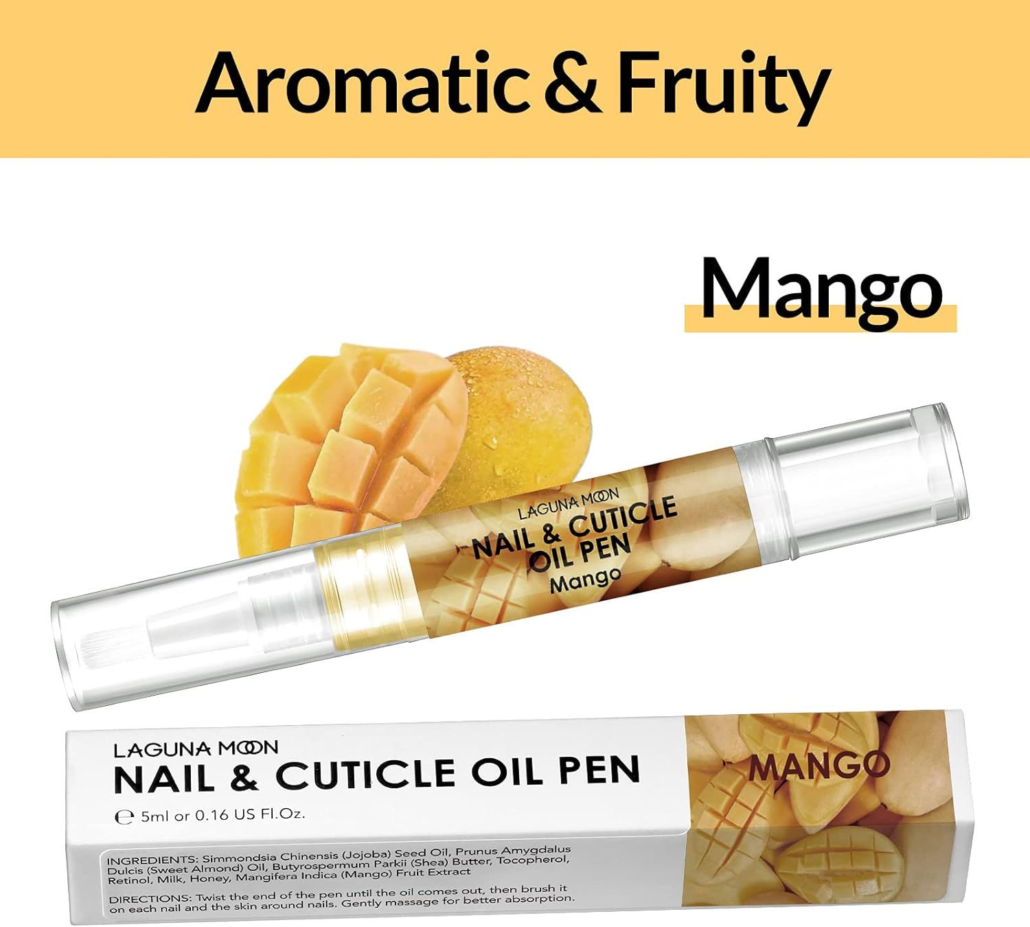Lagunamoon Cuticle Oil Pen for Nail Care, 5Ml Nail Oil Pen with Natural Ingredients to Moisturize and Nourish Dry Nails and Cuticles, Cuticle Oil to Prevent Nail Cracking and Hangnails, Mango image number 3